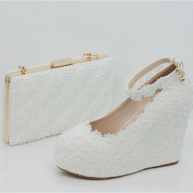 white wedding platform shoes