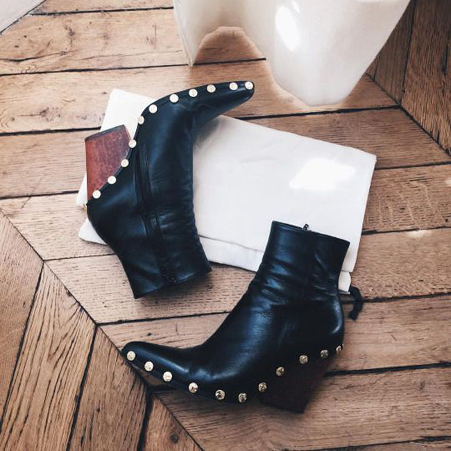 luxury rivet pointed toe ankle boots