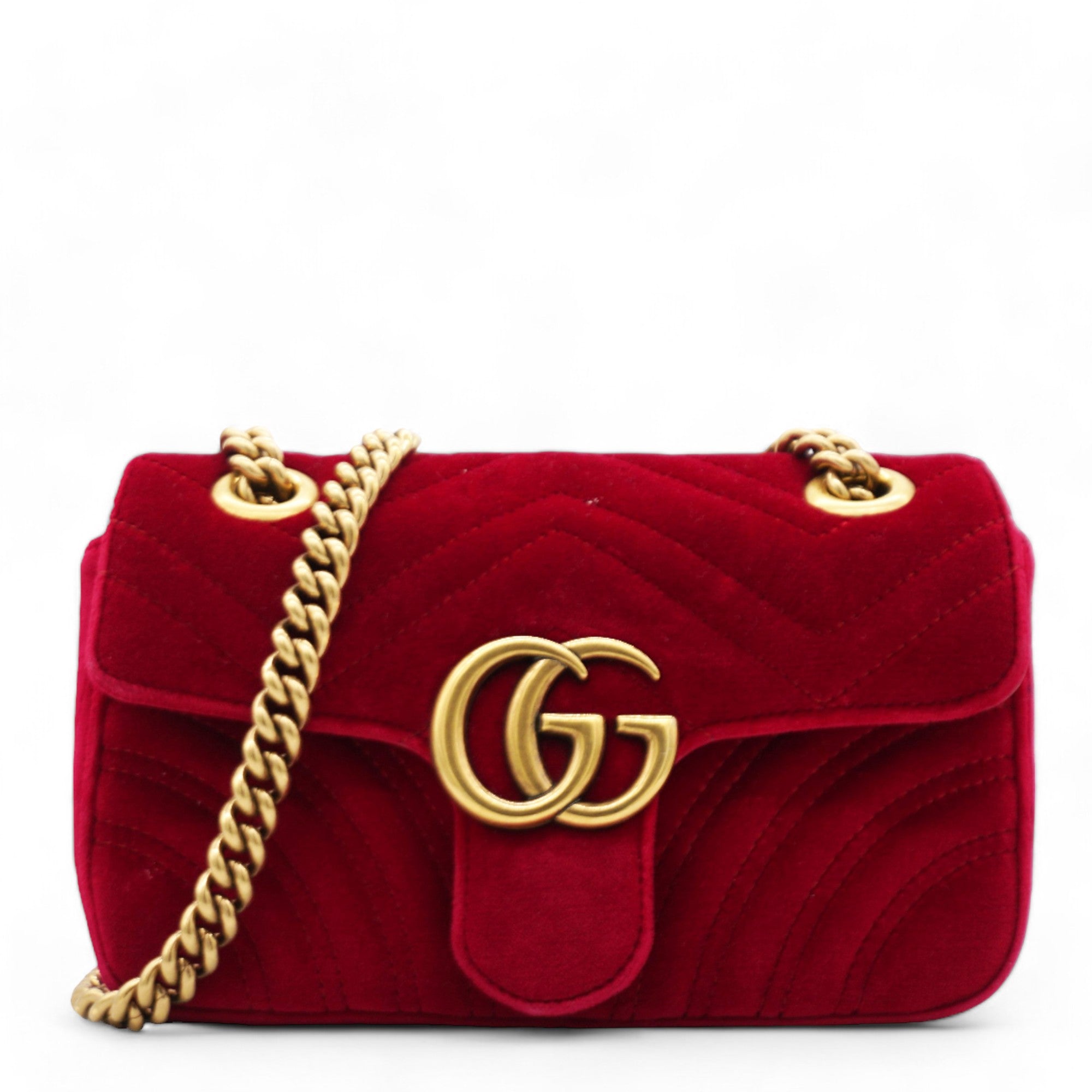 Image of Velvet Matelasse GG Marmont Shoulder Bag Hibiscus Red