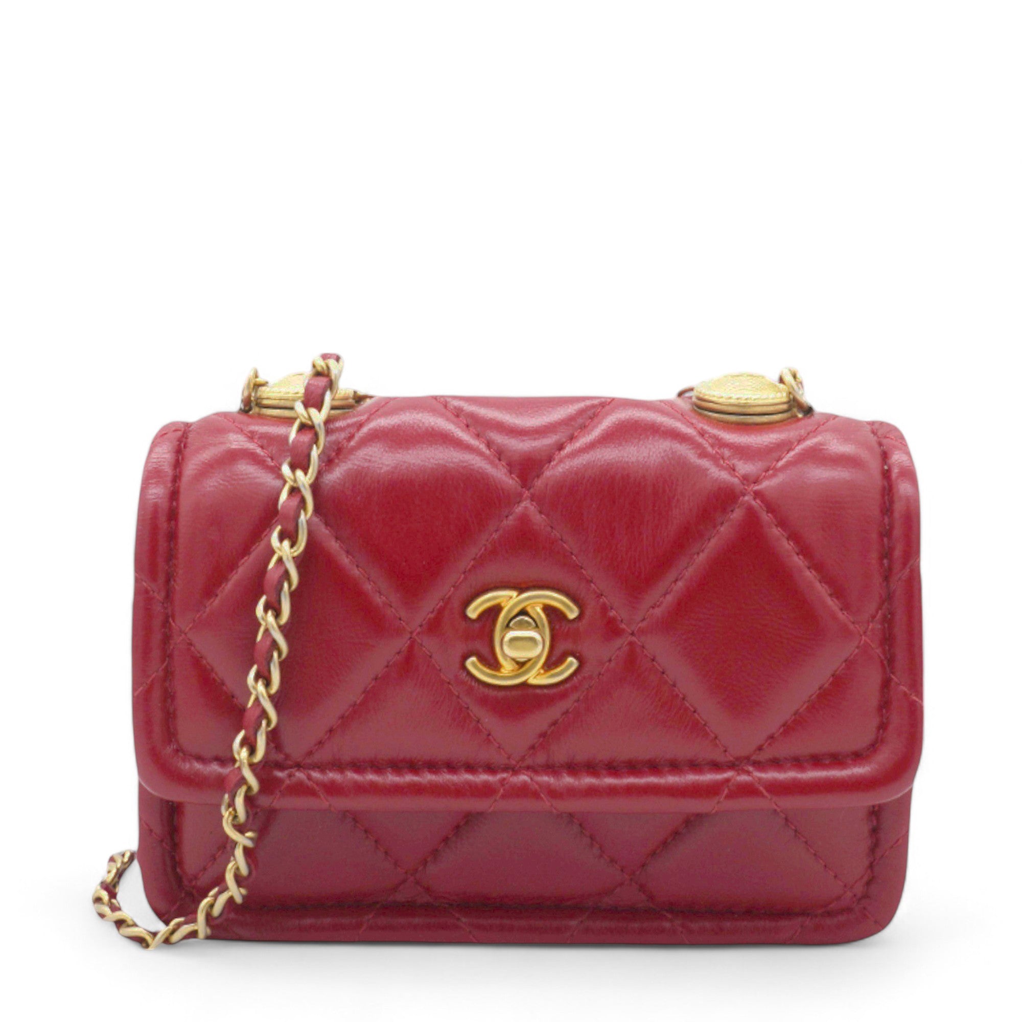 image of Vintage Rare Red Lambskin Micro Mini Flap