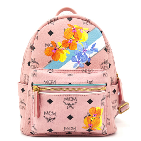 MCM Small Dual Stark Visetos Coated Canvas Backpack Bag Soft Pink