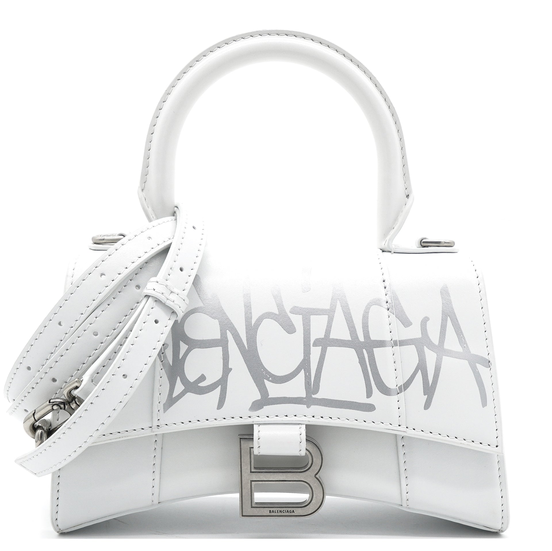 Balenciaga Small Hourglass Embossed White Leather Bag New  eBay