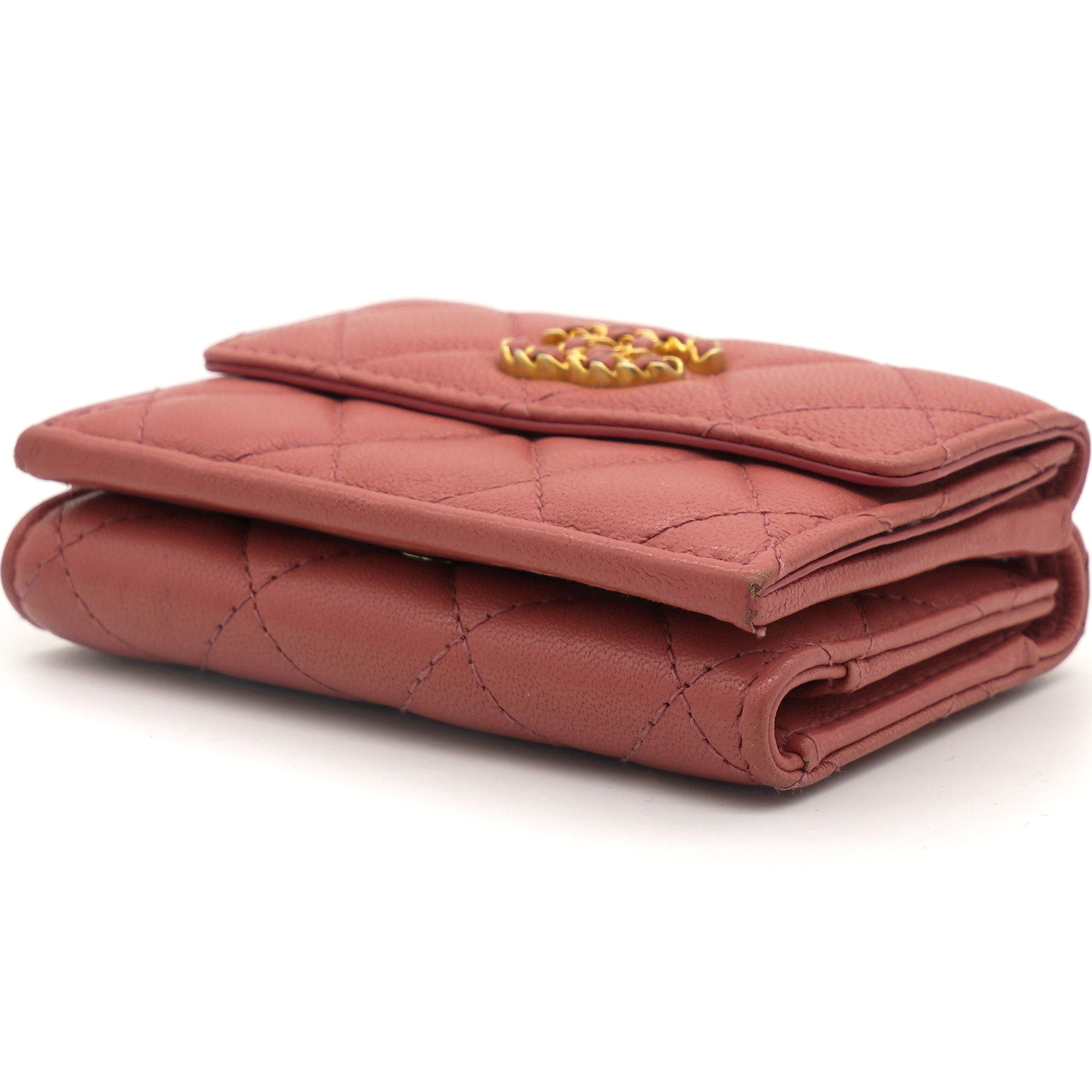 Chanel 19 long flap wallet  Shiny lambskin goldtone silvertone   rutheniumfinish metal light pink  Fashion  CHANEL