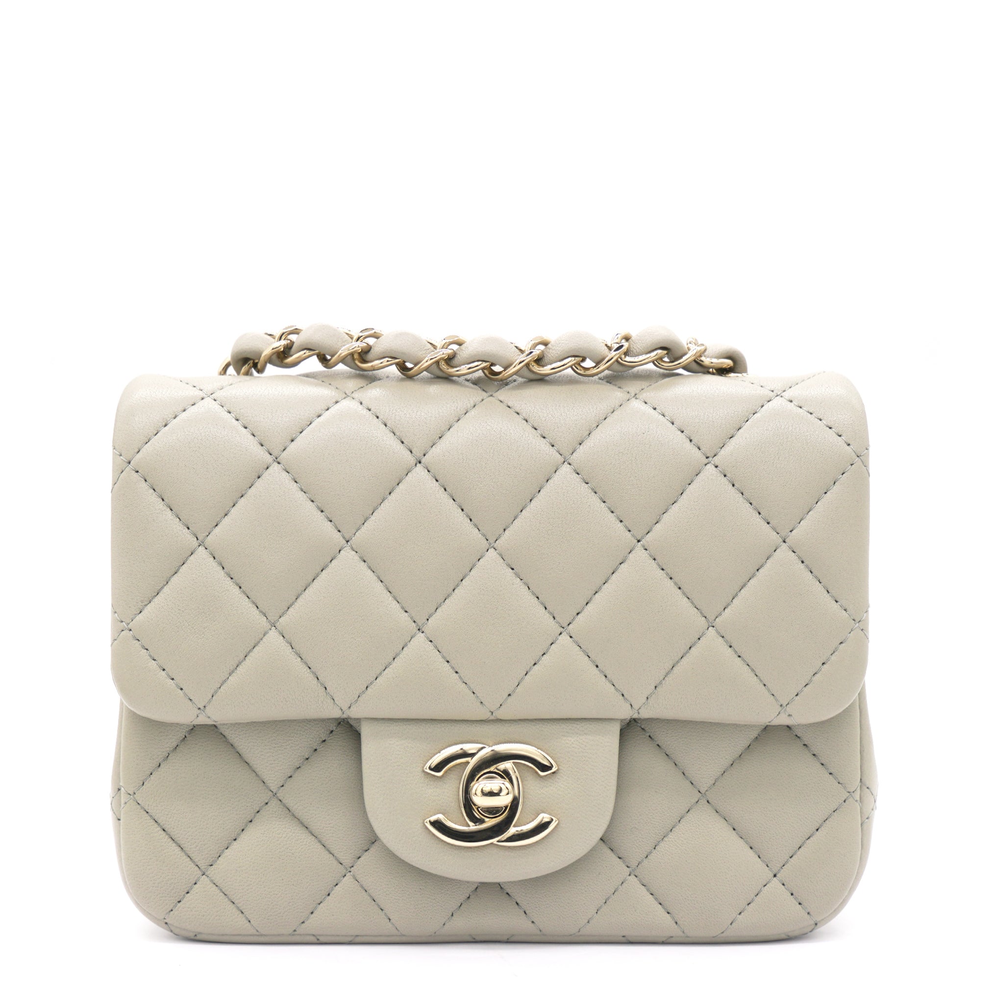 image of Lambskin Quilted Mini Square Flap Grey