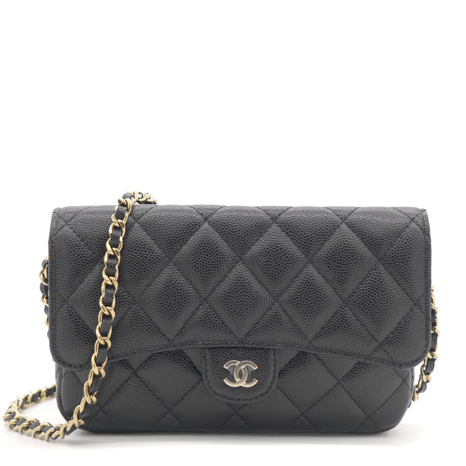 Chanel Quilted Black Caviar Wallet Phone Holder Chain Bag – STYLISHTOP