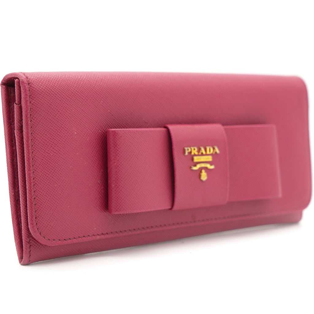 Prada Pink Saffiano Peonia Fiocco Bow Continental Wallet – STYLISHTOP