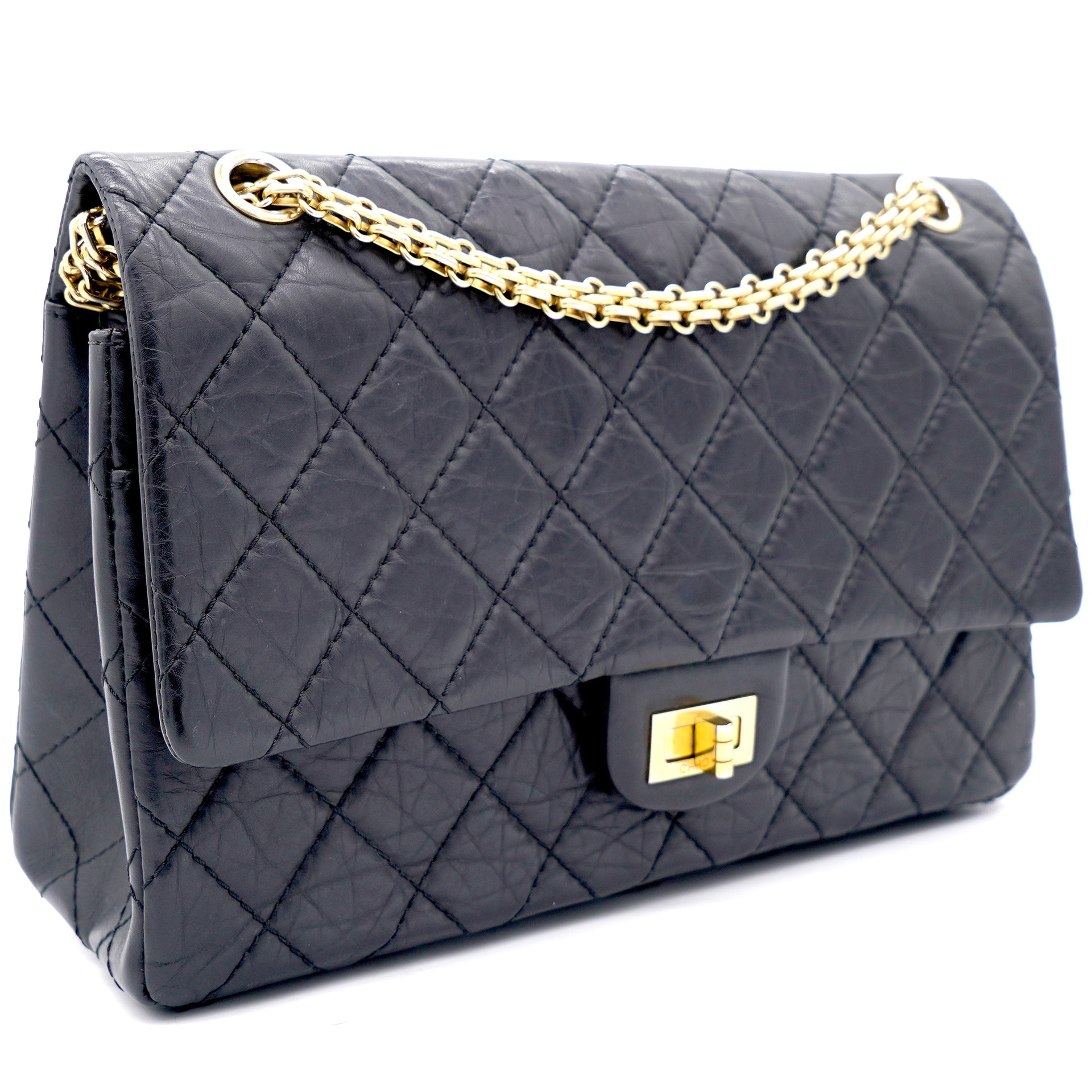 Chanel Black Quilted Crinkled Leather 226 Classic Reissue 255 Flap Bag   STYLISHTOP