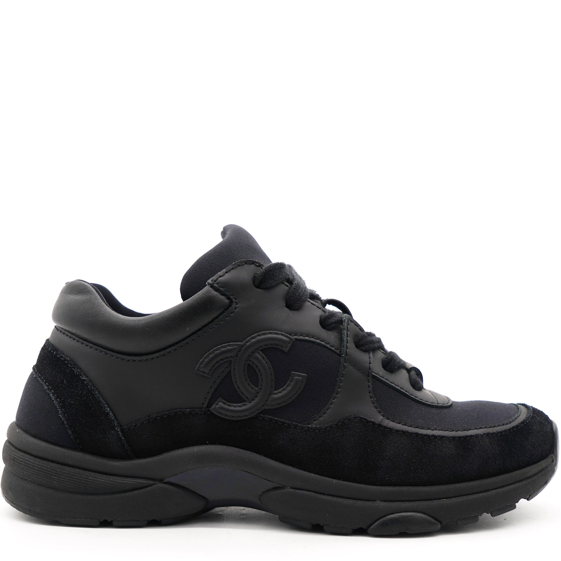 Chanel Black Suede and Fabric CC Low Top Sneakers Size 365 For Sale at  1stDibs