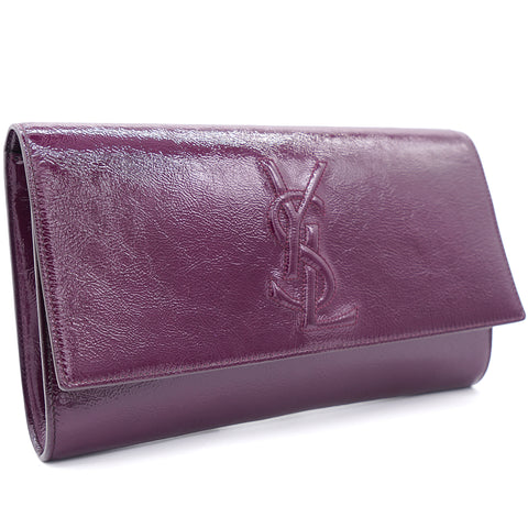 Clutch, Patent calfskin & black metal, black — Fashion