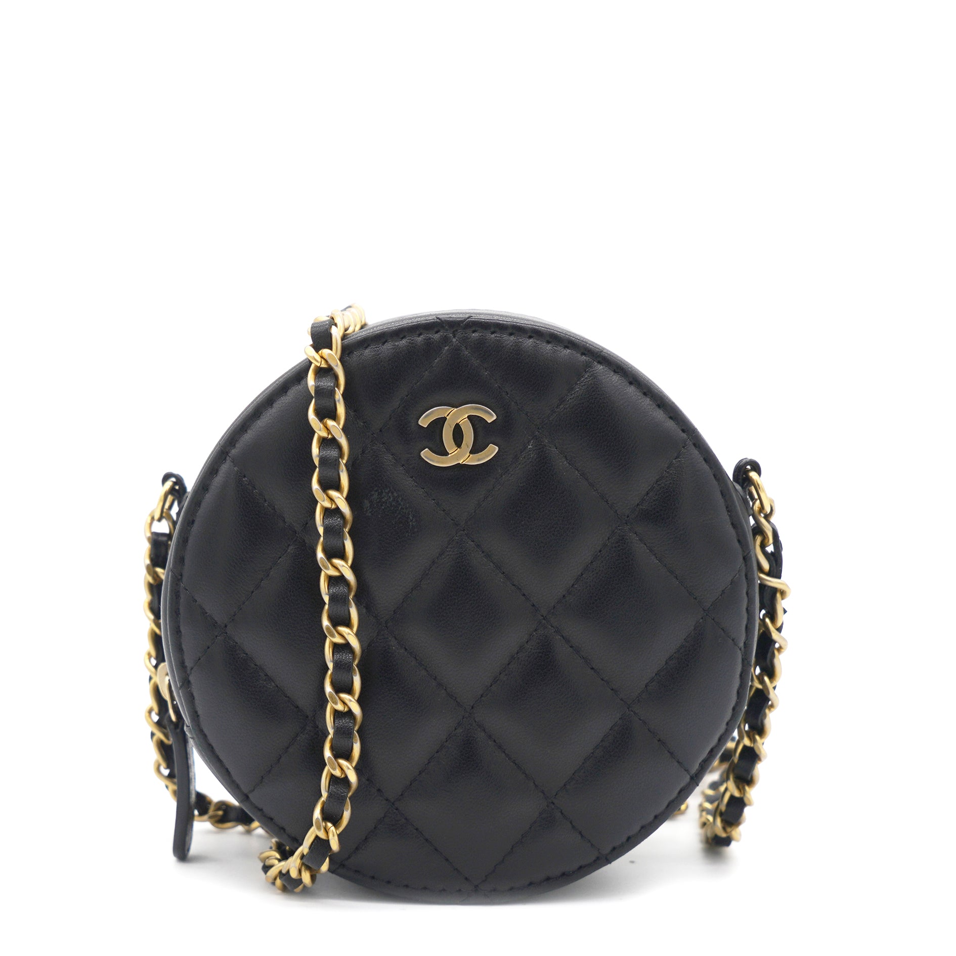 Chanel Black Lambskin Leather Circle Bag with Gold Embellishments  Lux  Second Chance