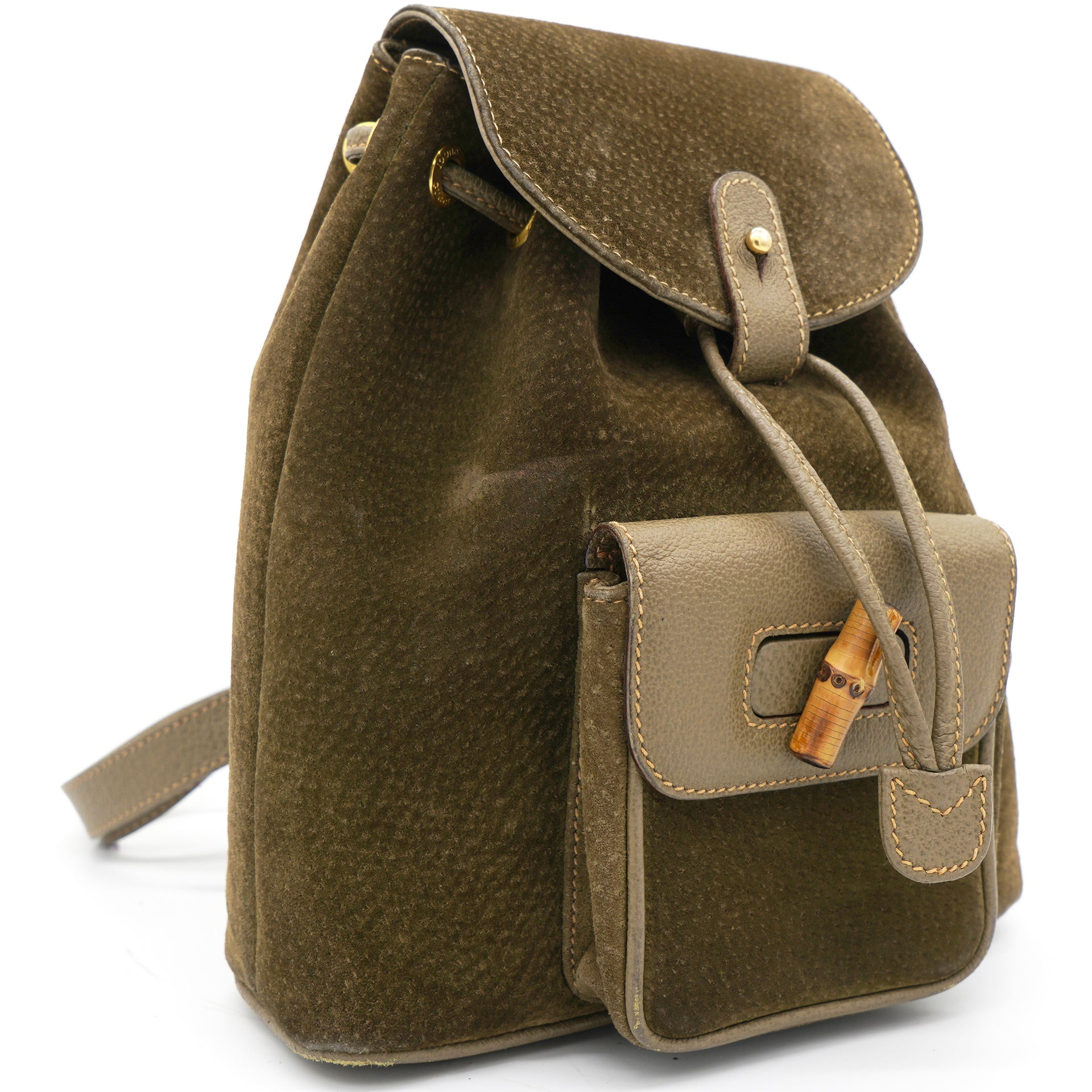 Gucci Vintage Khaki Suede Bamboo Backpack – STYLISHTOP