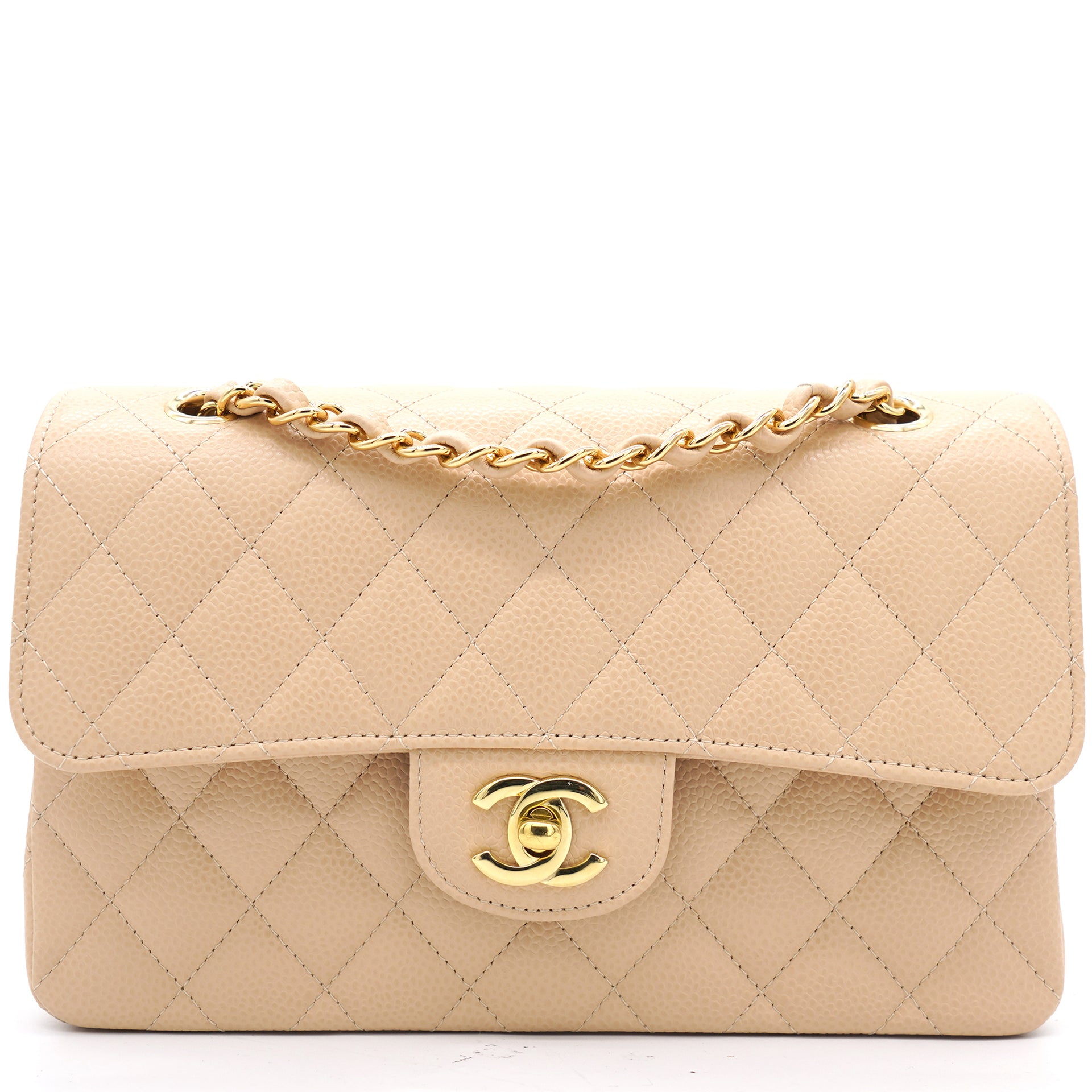 Chanel Around 2005 Made Caviar Skin Classic Flap Chain Bag Mini Salmon