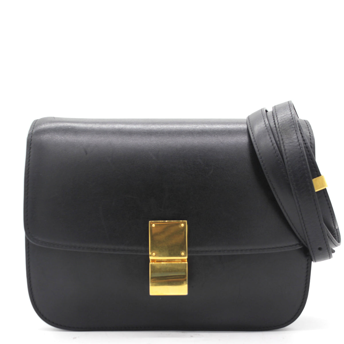 Celine Box Calfskin Medium Classic Flap Bag Black – STYLISHTOP