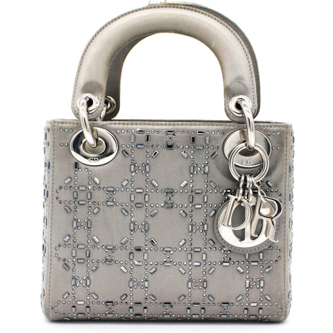 Lady Dior Mini in Silver Satin Bag with Crystal Details  AWL1627   LuxuryPromise