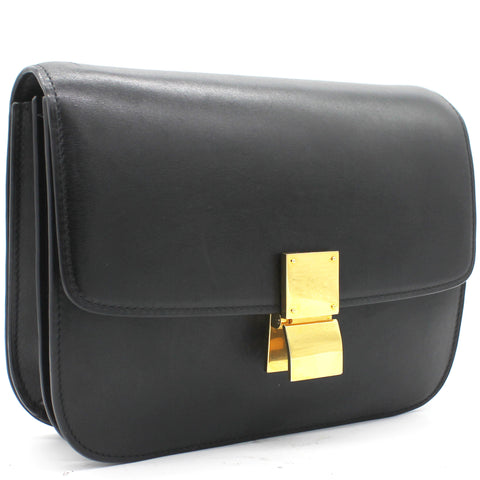 Celine Box Calfskin Medium Classic Flap Bag Black – STYLISHTOP