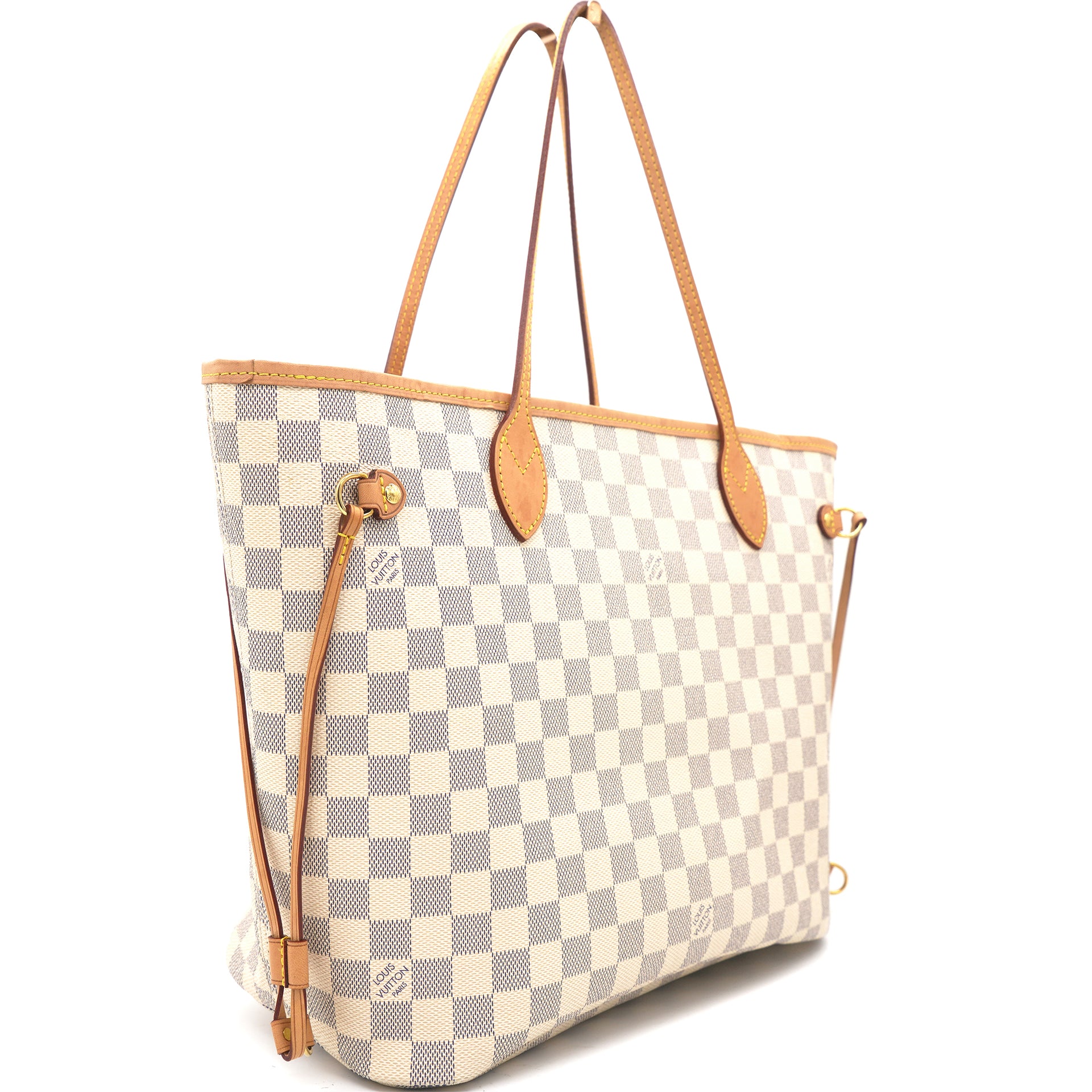 Louis Vuitton Neverfull MM Damier Ebene with Pouch MISSING 1 LEATHER SIDE  CINCH  eBay