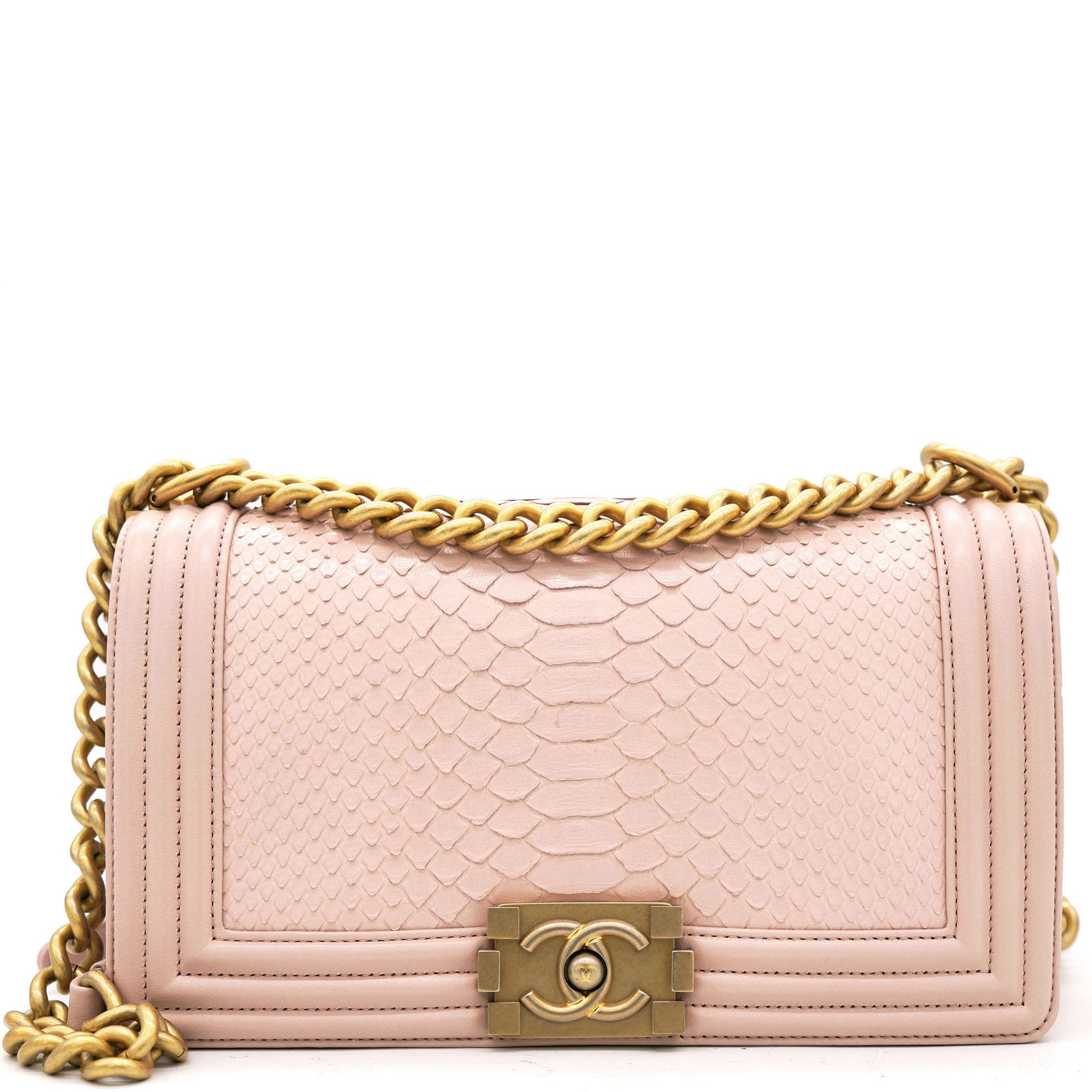 Chanel Pink Quilted Snakeskin Old Medium Boy Bag  STYLISHTOP