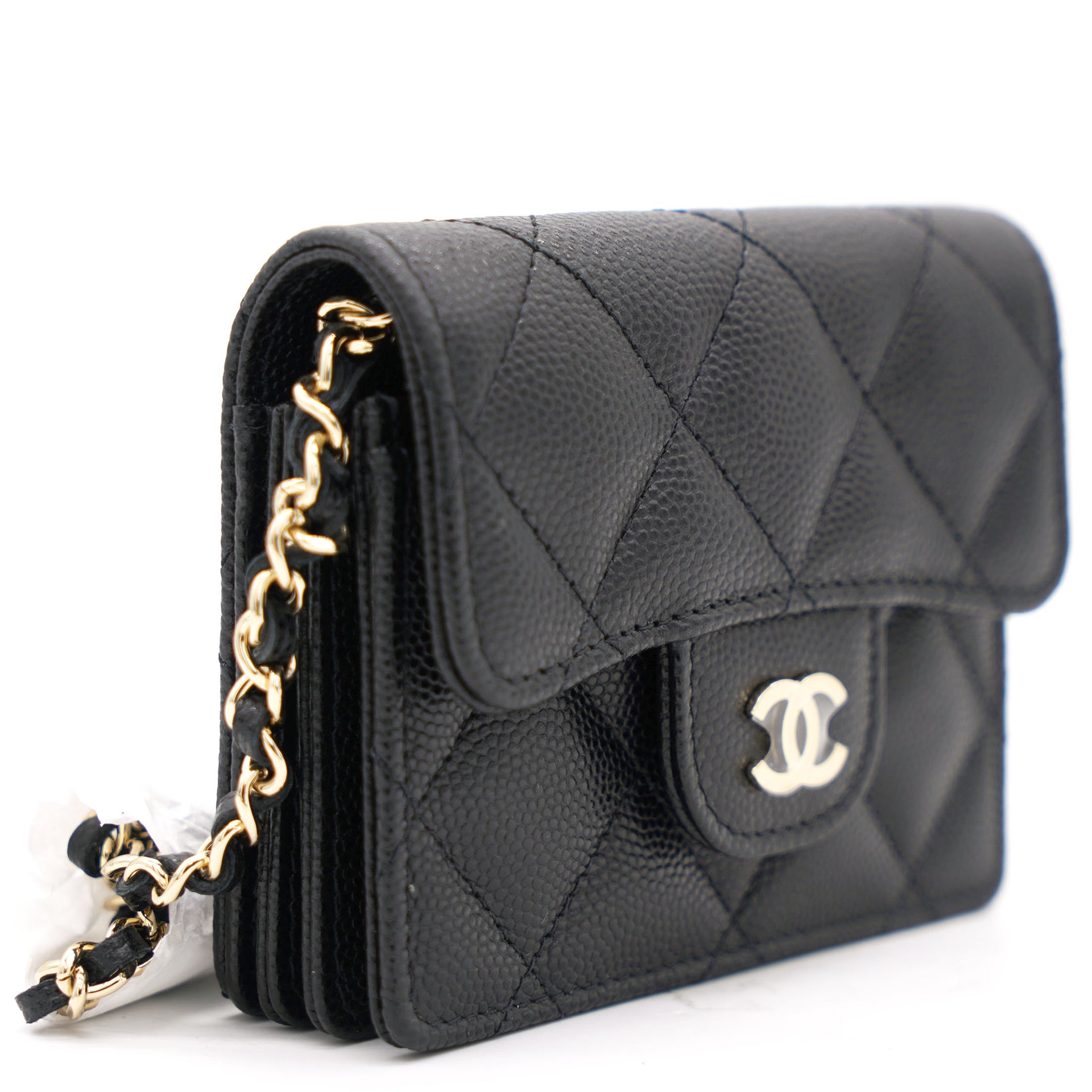 Chanel Black Caviar Leather Flap Card Holder with Chain – STYLISHTOP