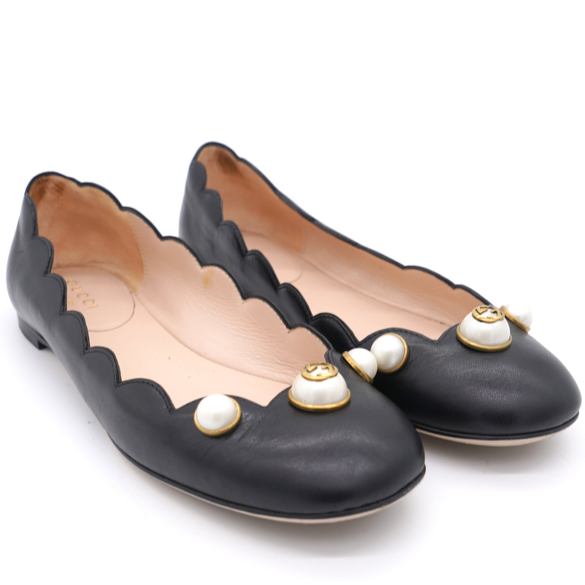 Gucci Black Leather Pearl Detail Ballet Flats 36 – STYLISHTOP