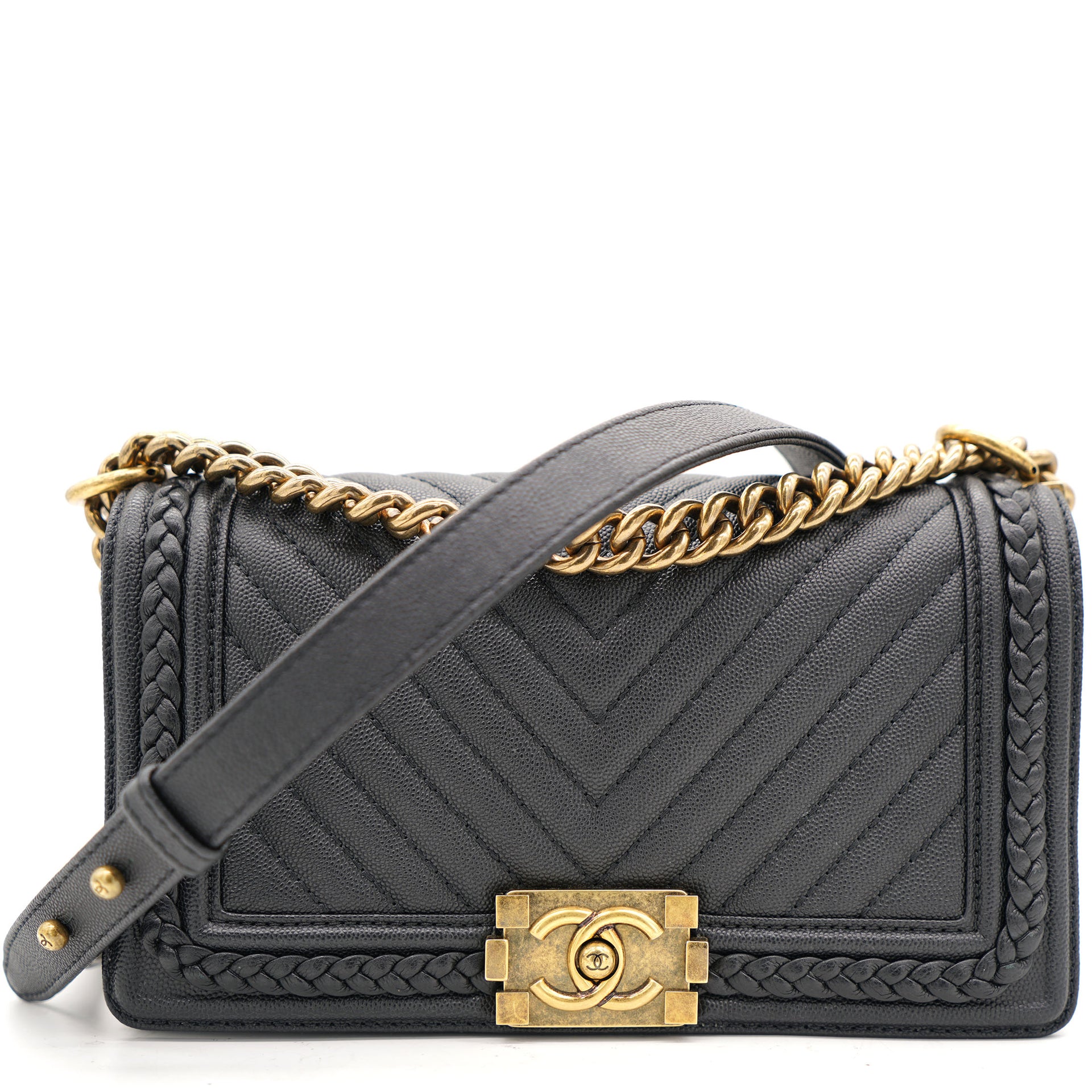 Chanel Boy Medium Black Calfskin Gold  4150