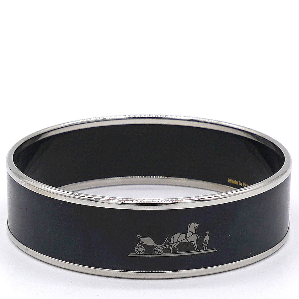 image of Black Enamel Thicker Caleche Bangle