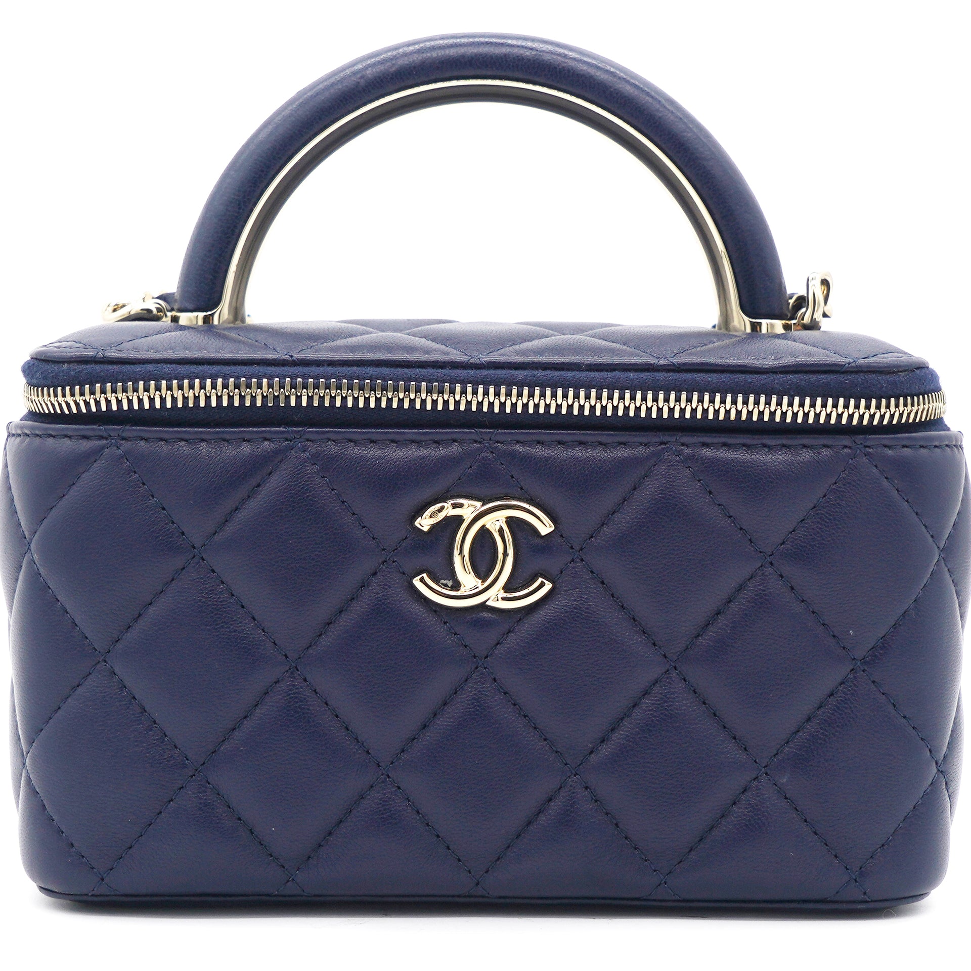 CHANEL Vanity Case Grained Calfskin Gold Metal Navy Blue  Chanel bag  Bags Fashion bags