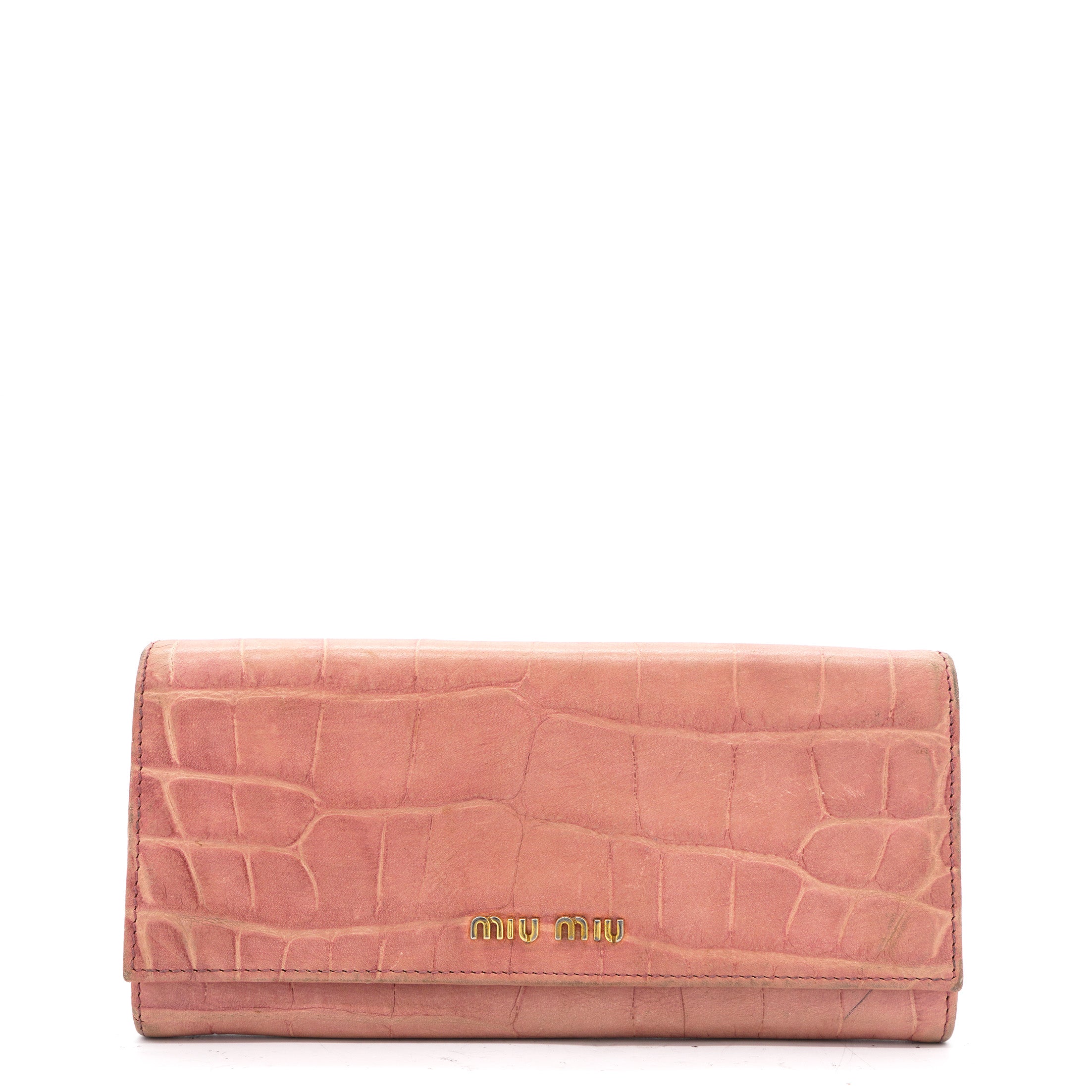 image of Pink Croc Embossed Leather Flap Continental Wallet