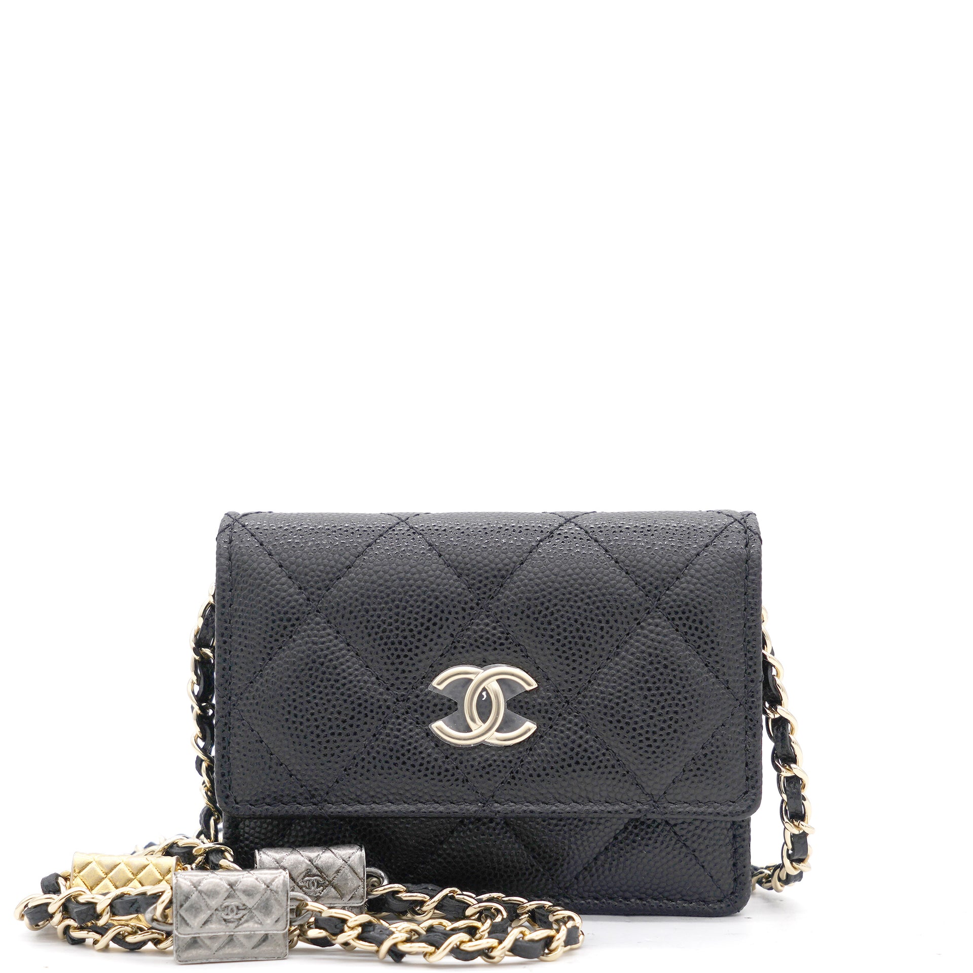 Chanel Black Caviar Leather Flap Card Holder With Chain – STYLISHTOP