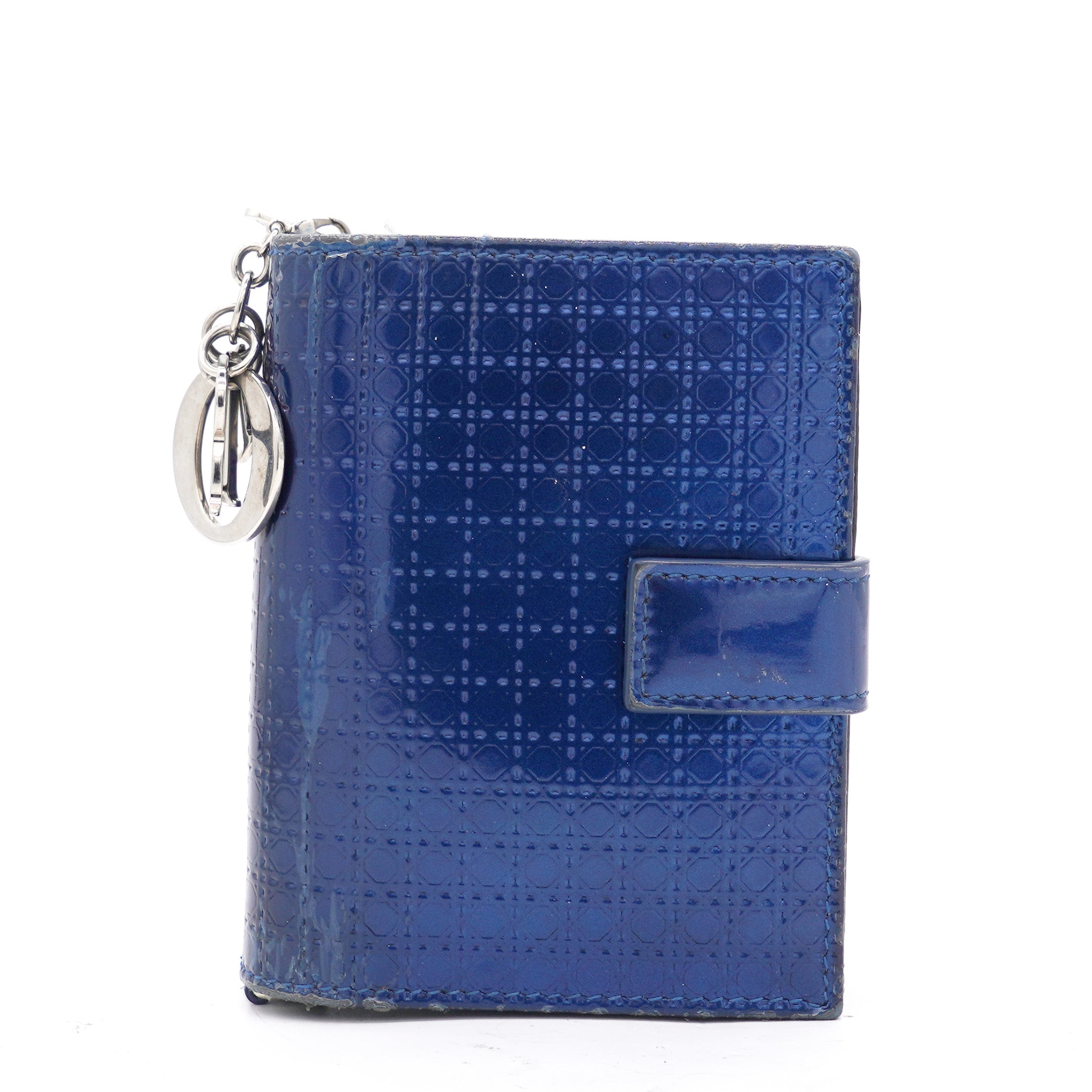 image of Metallic Blue Micro Cannage Leather Lady Dior Compact Wallet