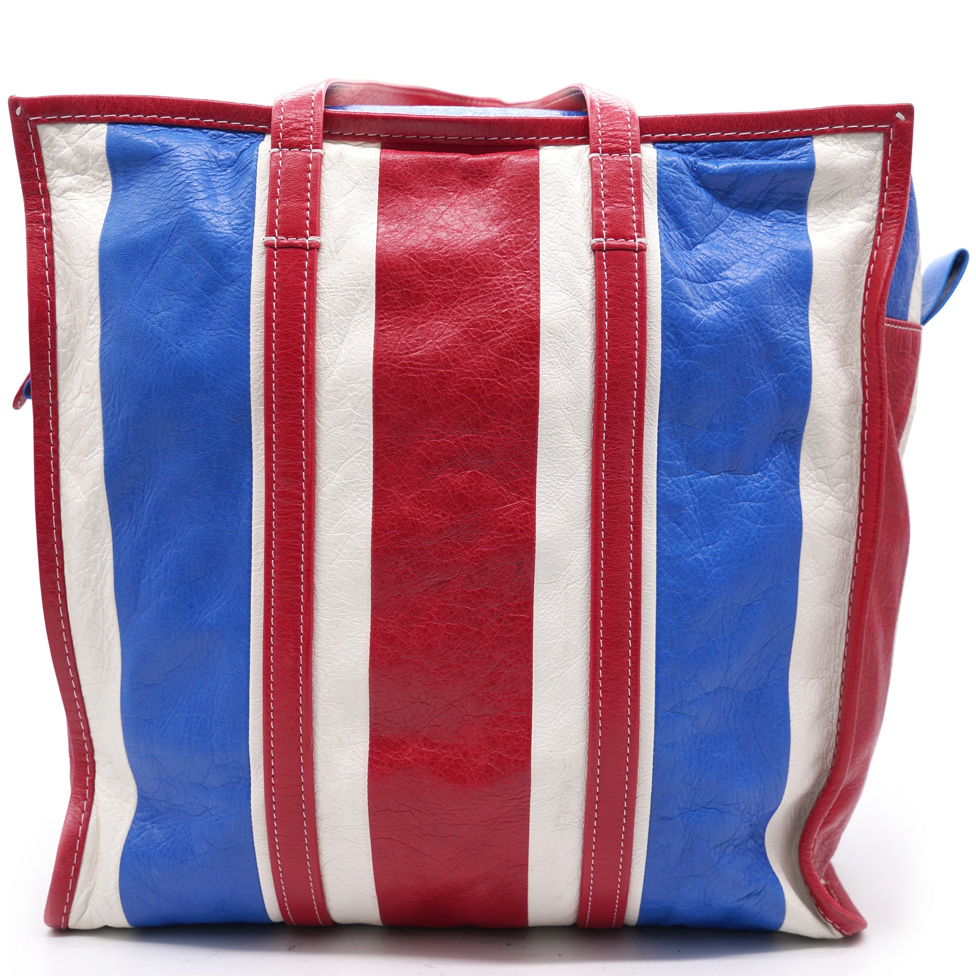 Balenciaga Red White Blue Leather Bazar Shopper L Tote  STYLISHTOP