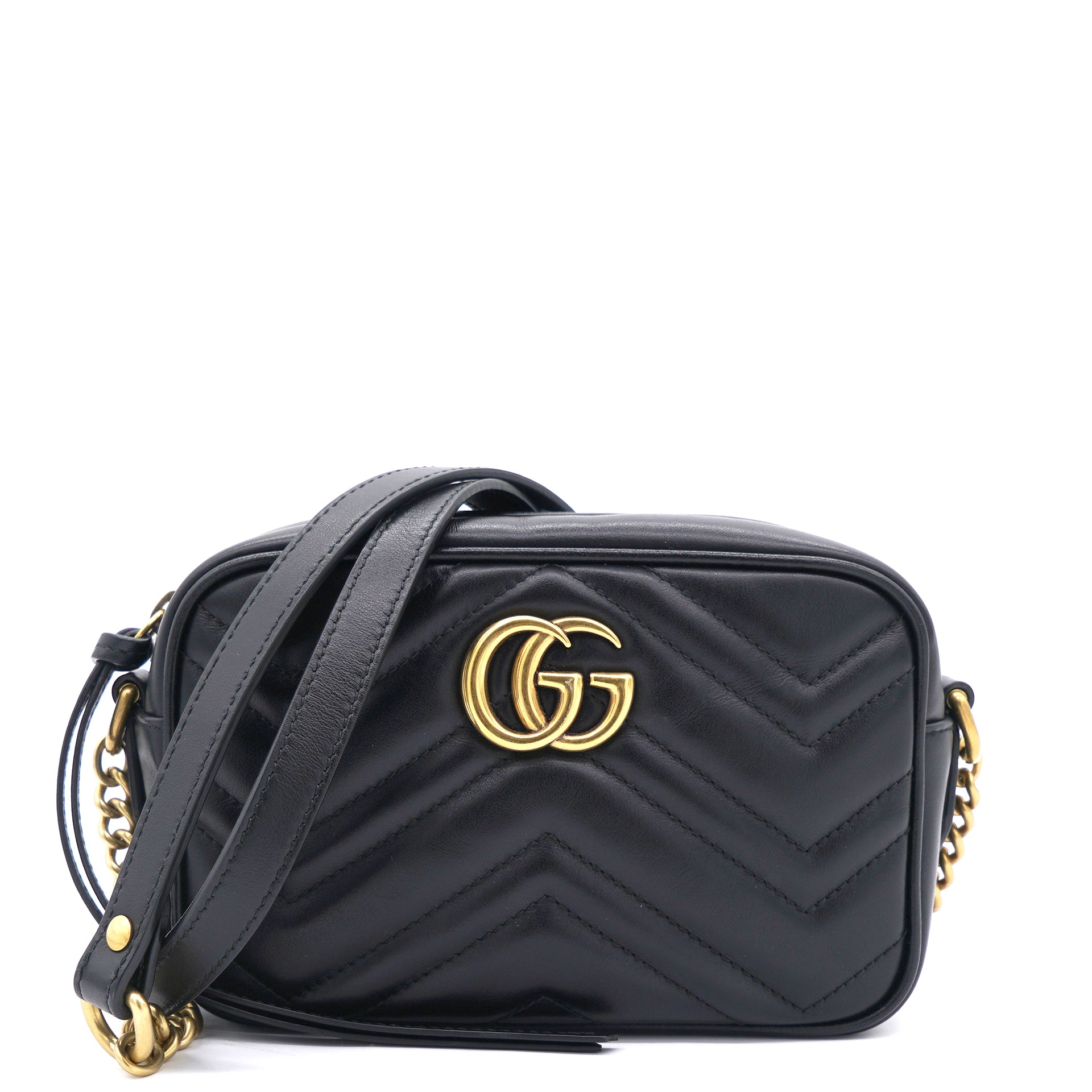 Gucci Black Matelassé Leather Mini GG Marmont Camera Crossbody Bag –  STYLISHTOP