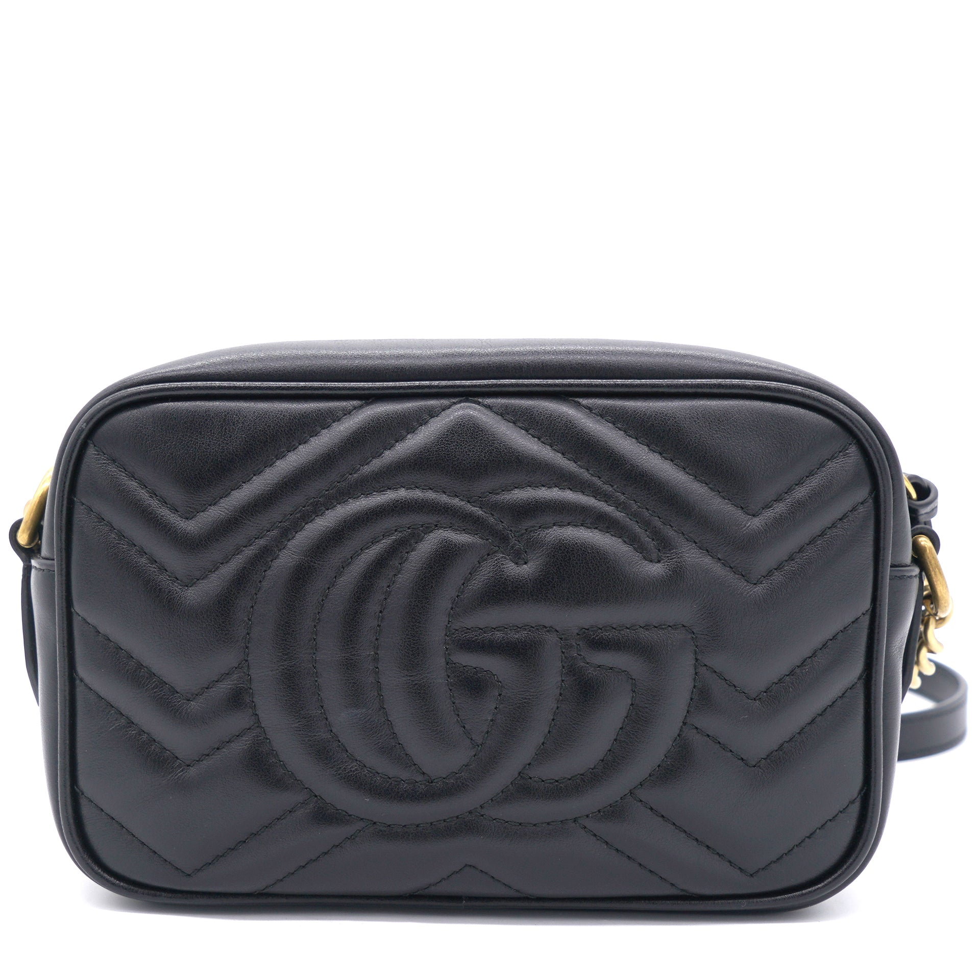 Gucci Black Matelassé Leather Mini GG Marmont Camera Crossbody Bag –  STYLISHTOP