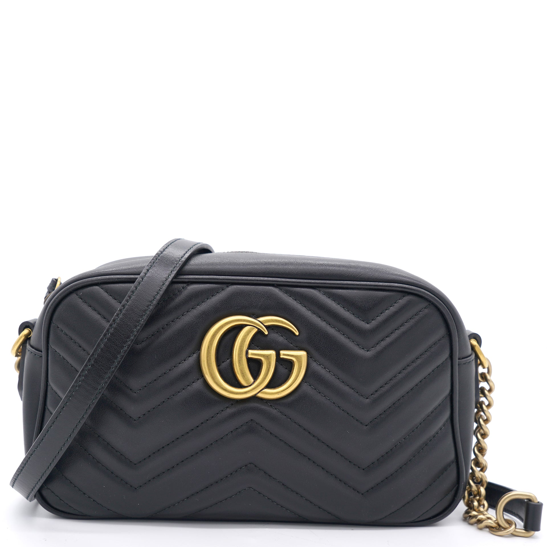 Gucci Black Matelassé Leather Small GG Marmont Camera Bag – STYLISHTOP