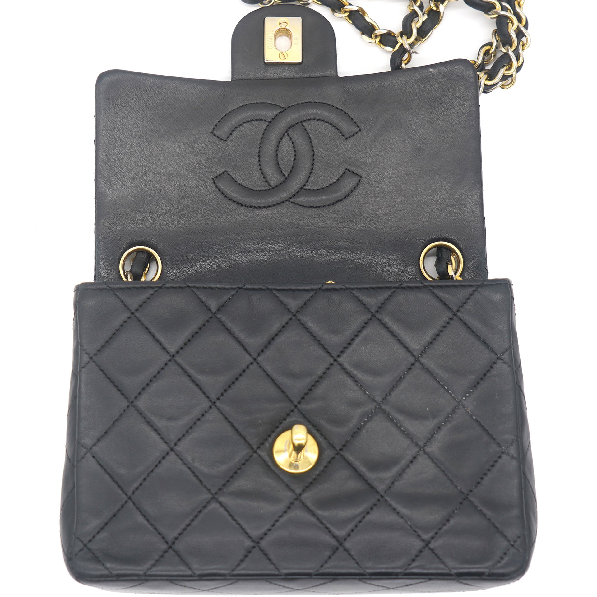 Chanel Vintage Black Quilted Leather Mini Square Classic Flap Bag –  STYLISHTOP