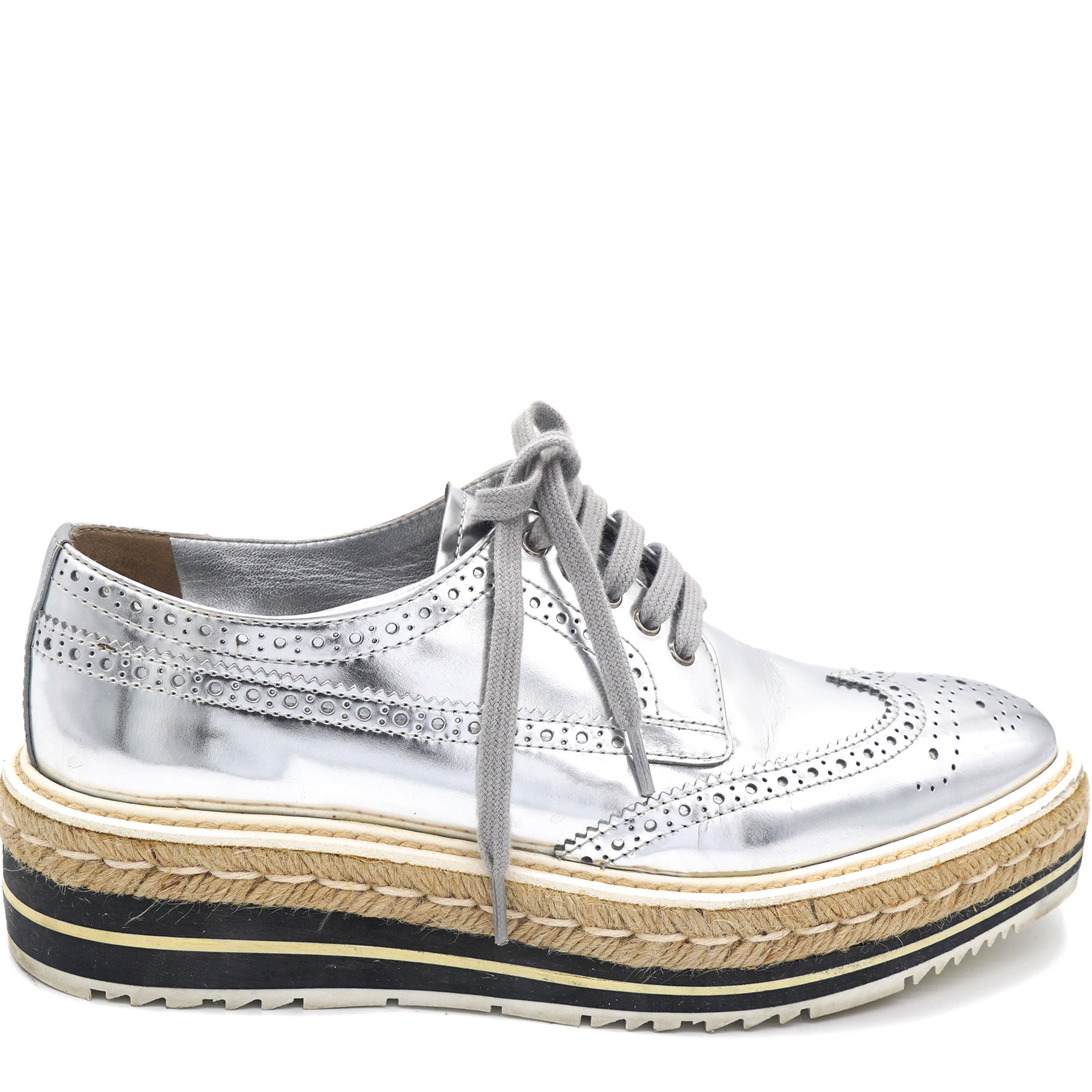 Prada Silver Leather Lace-Up Derby Shoe  – STYLISHTOP
