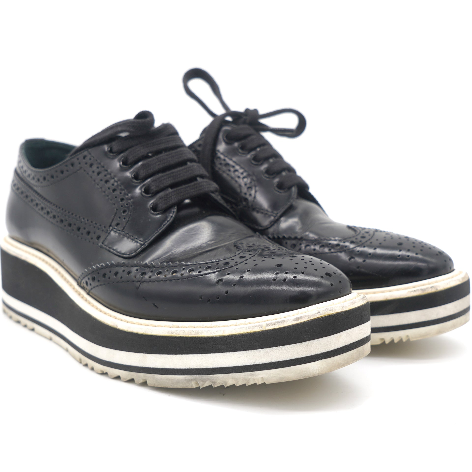 Prada Black Leather Lace-Up Derby Shoes  – STYLISHTOP