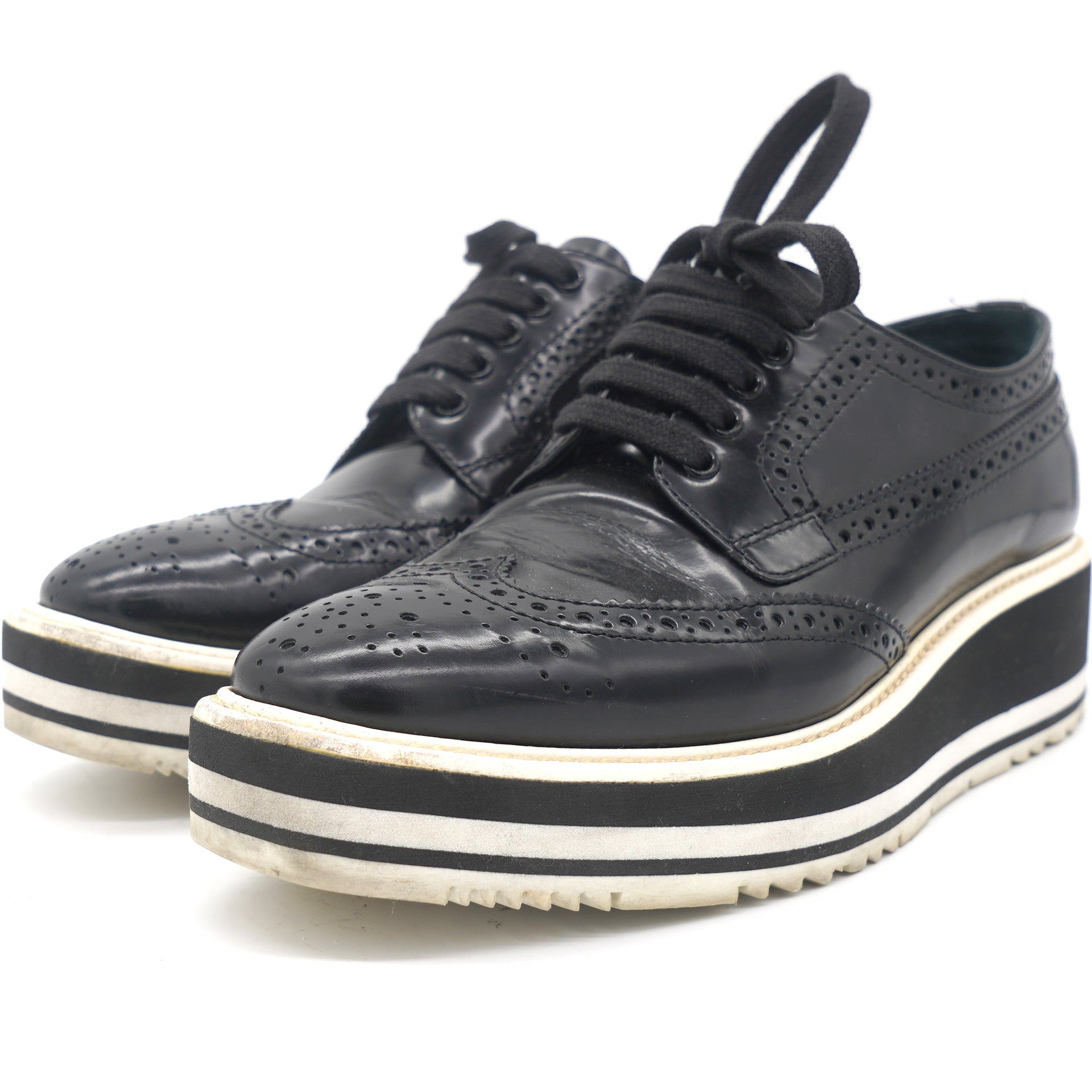 Prada Black Leather Lace-Up Derby Shoes  – STYLISHTOP
