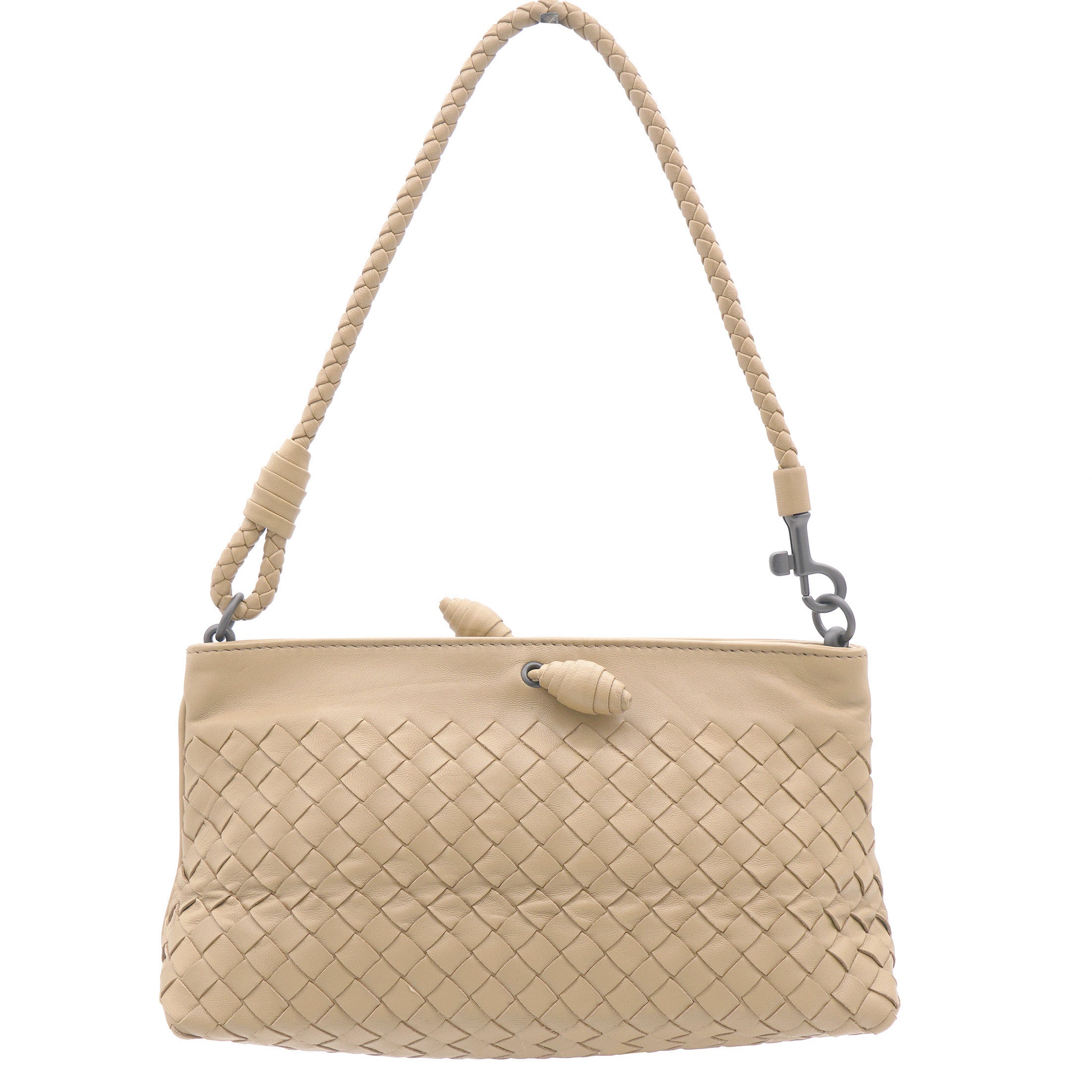 image of Light Beige Intrecciato Leather Shoulder Bag