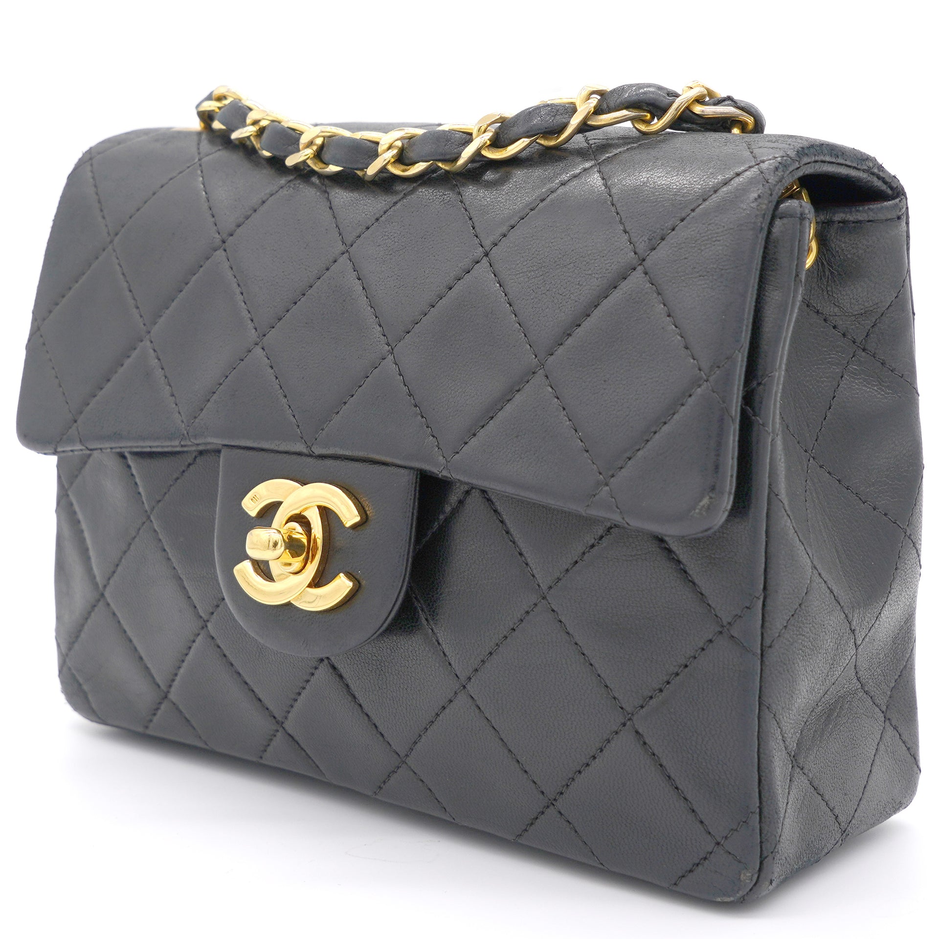 chanel black patent clutch