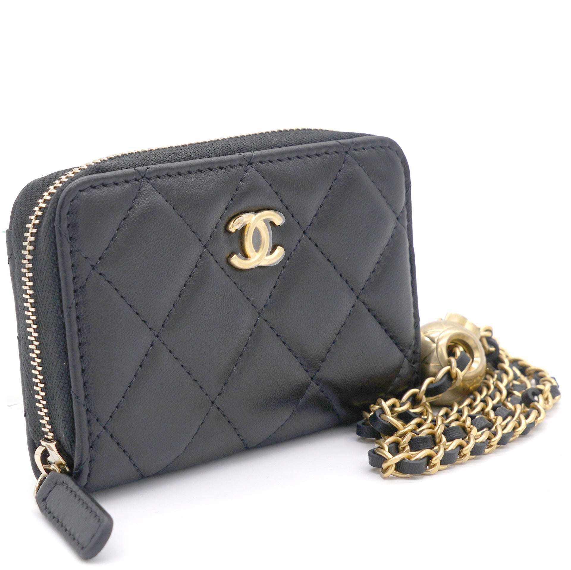 Chanel 19 Square Zip Around Card Holder Wallet Quilted Lambskin Blue  eBay
