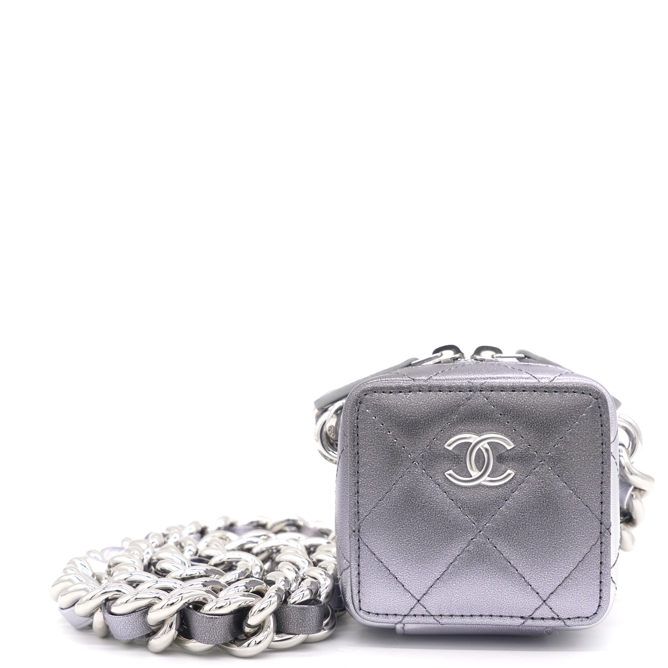 image of Gradient Metallic Silver and Purple Lambskin Clutch with Chain