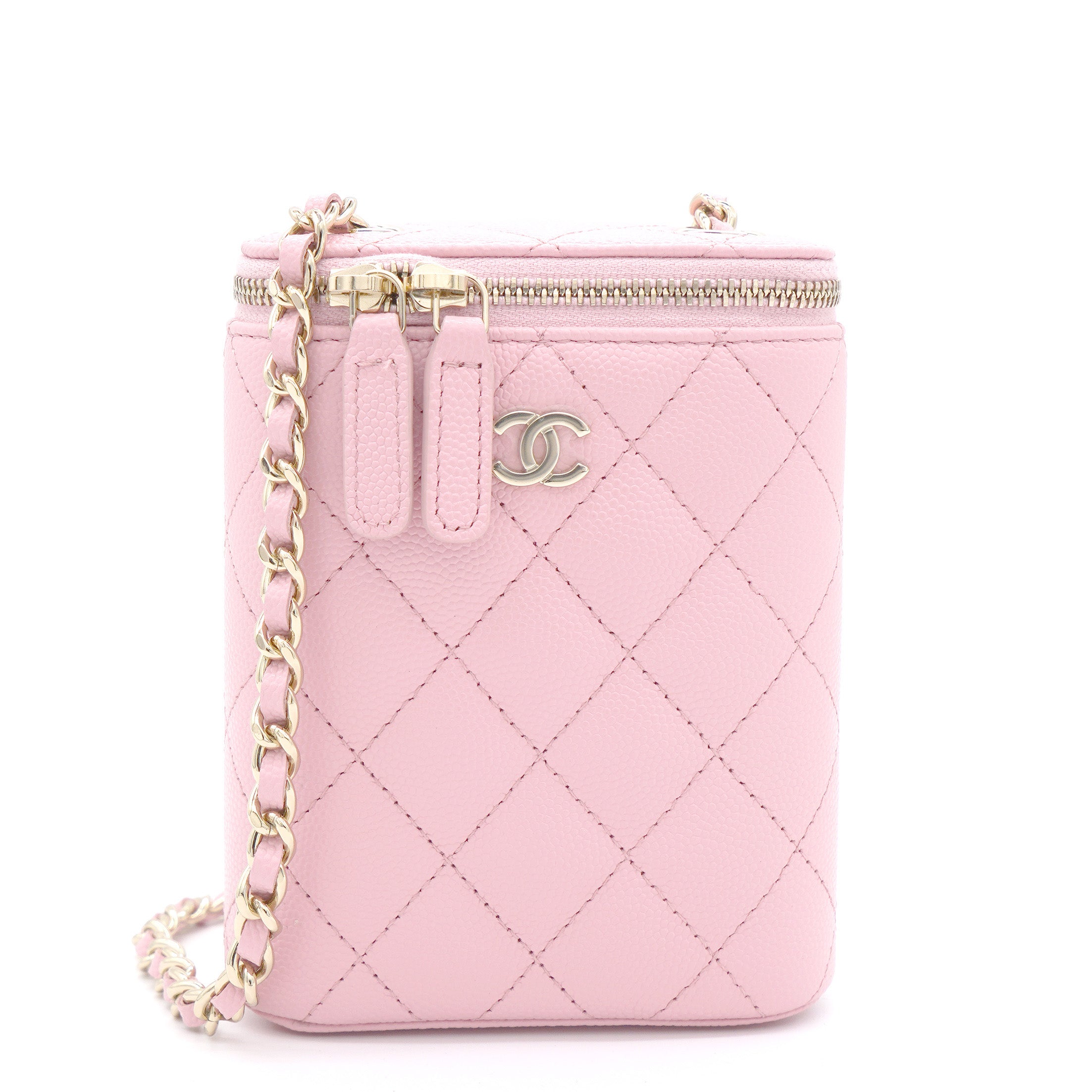 image of Caviar Quilted Small Vertical Coco Beauty Vanity Case With Chain Pink Sakura