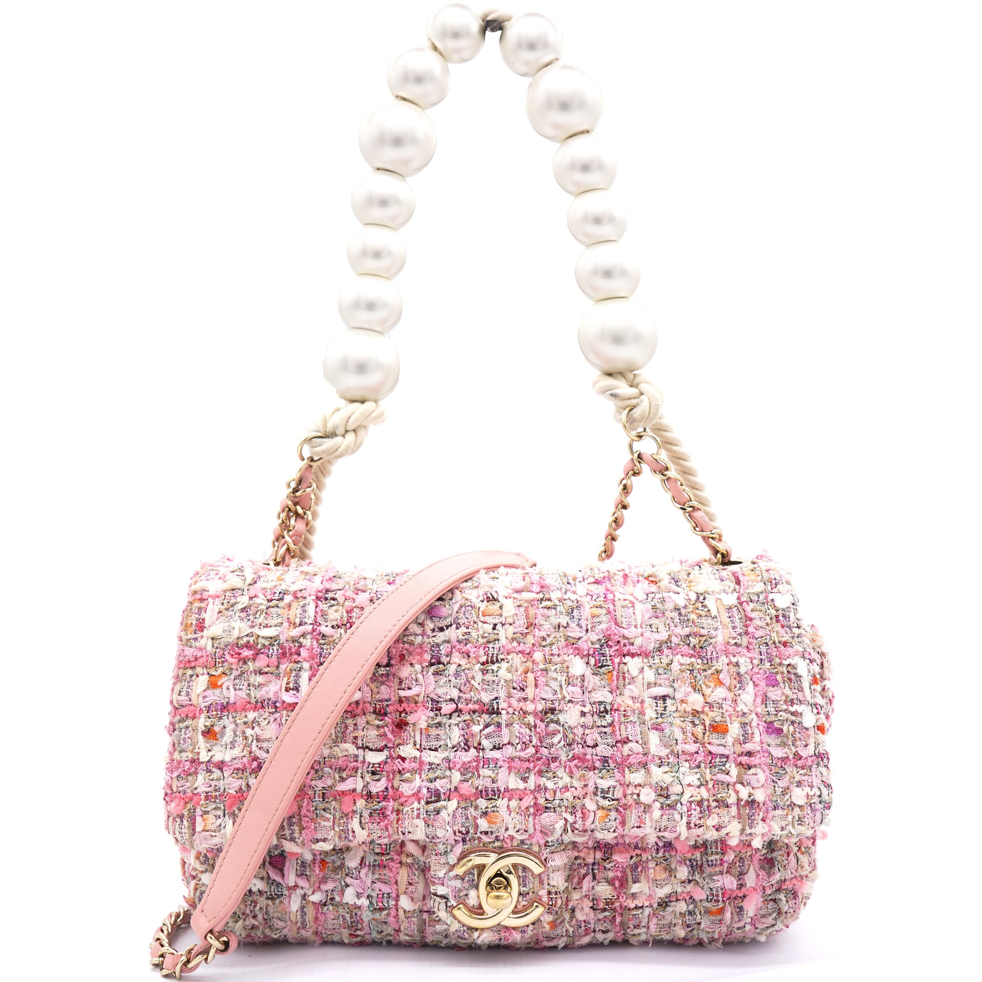 Mini flap bag Tweed resin  goldtone metal pink dark pink  white   Fashion  CHANEL