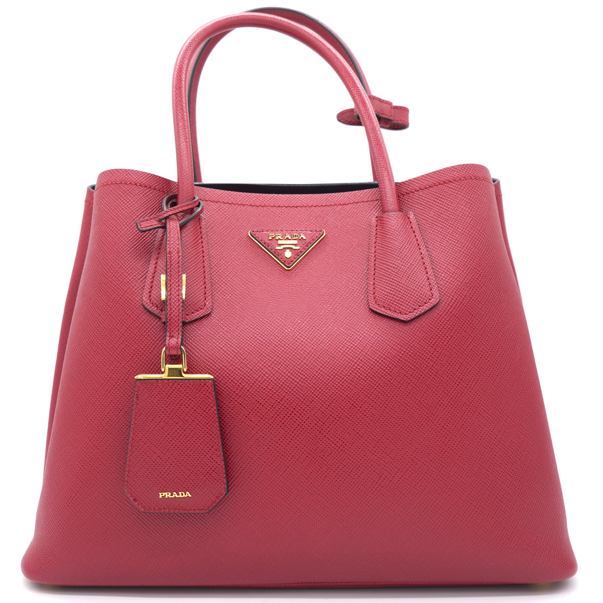 Prada Medium Red Saffiano Leather Double Top Handle Bag – STYLISHTOP