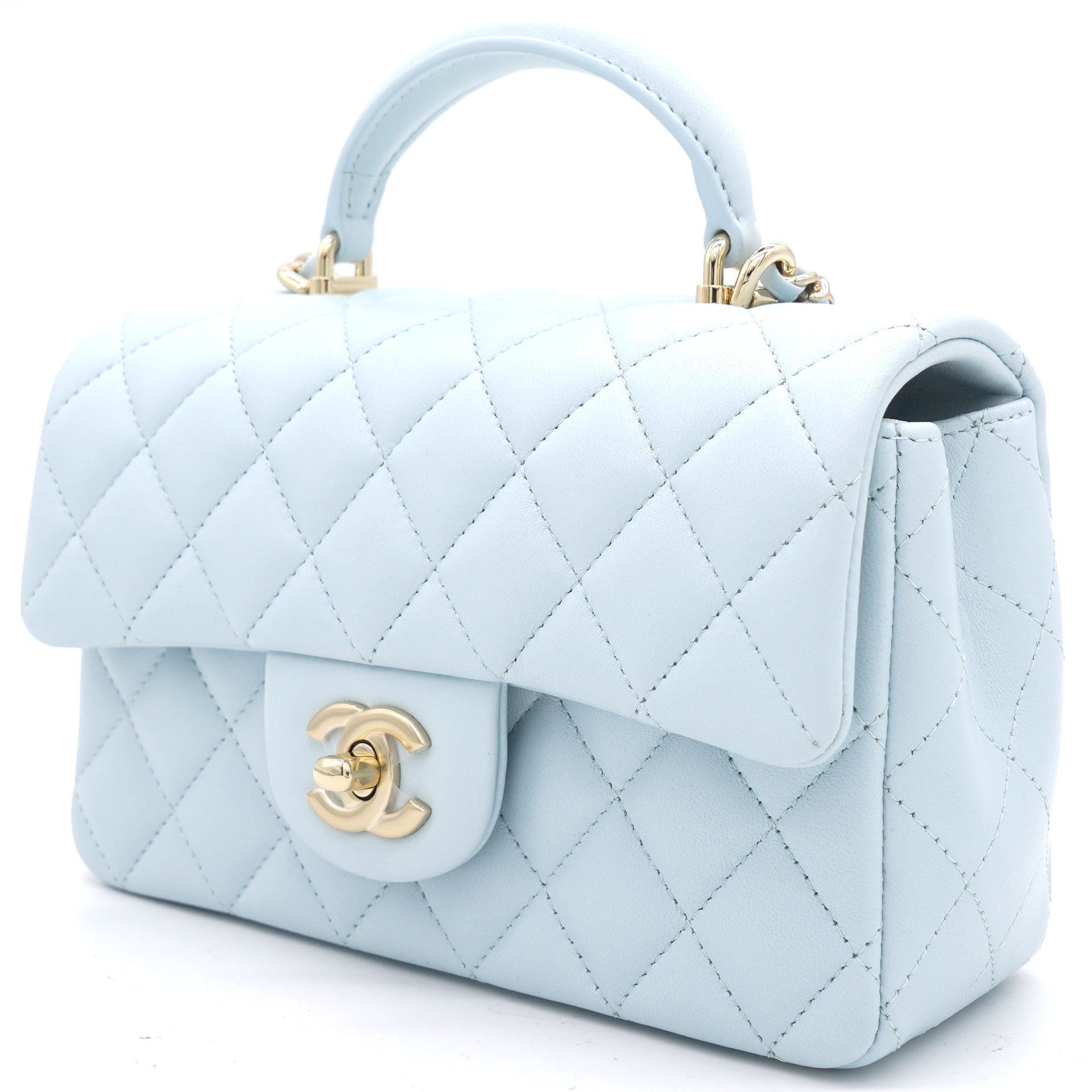 Chanel Blue Lambskin Square Mini Classic Flap Light Gold Hardware  Madison  Avenue Couture