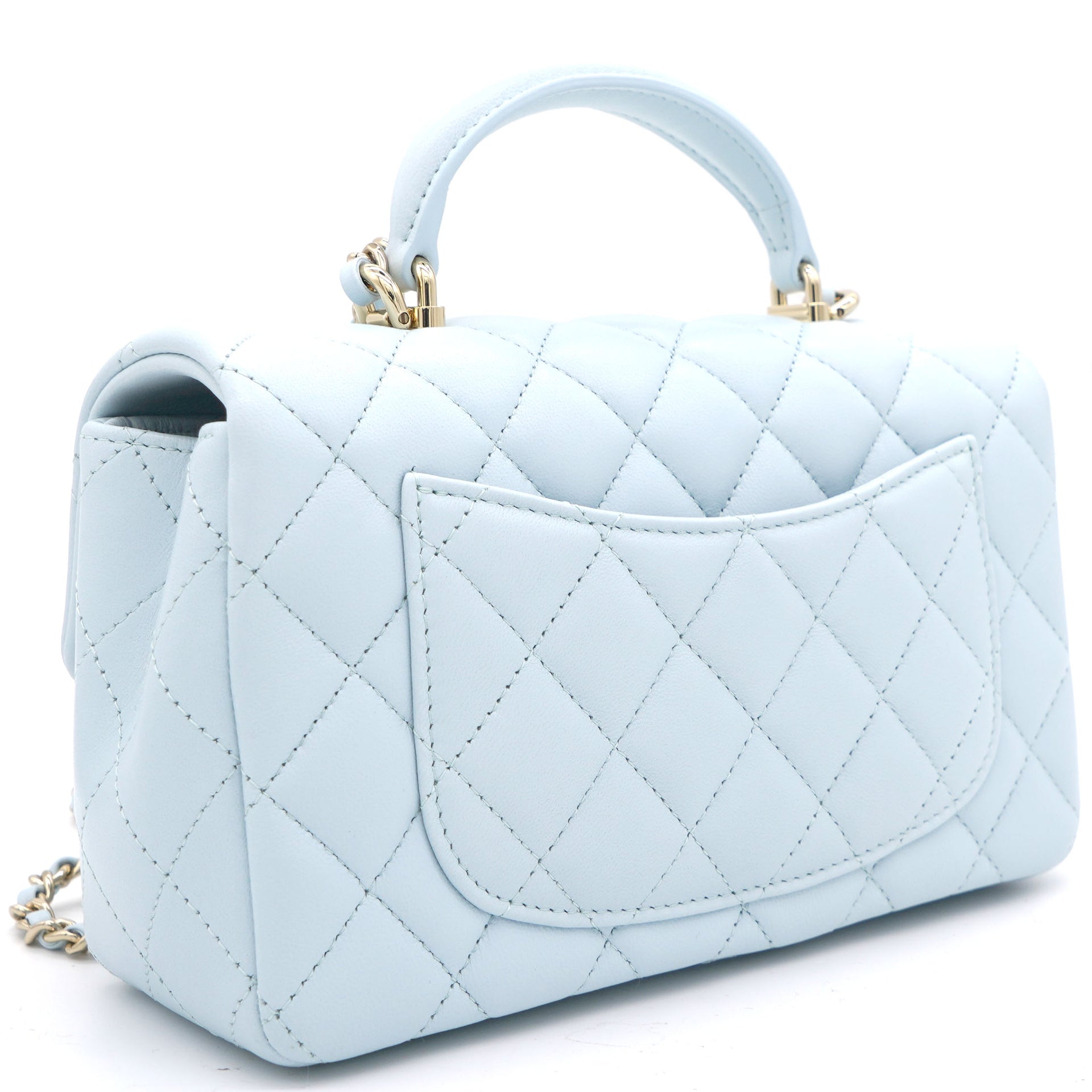 Small flap bag with top handle Lambskin  wenge wood light blue  Fashion   CHANEL