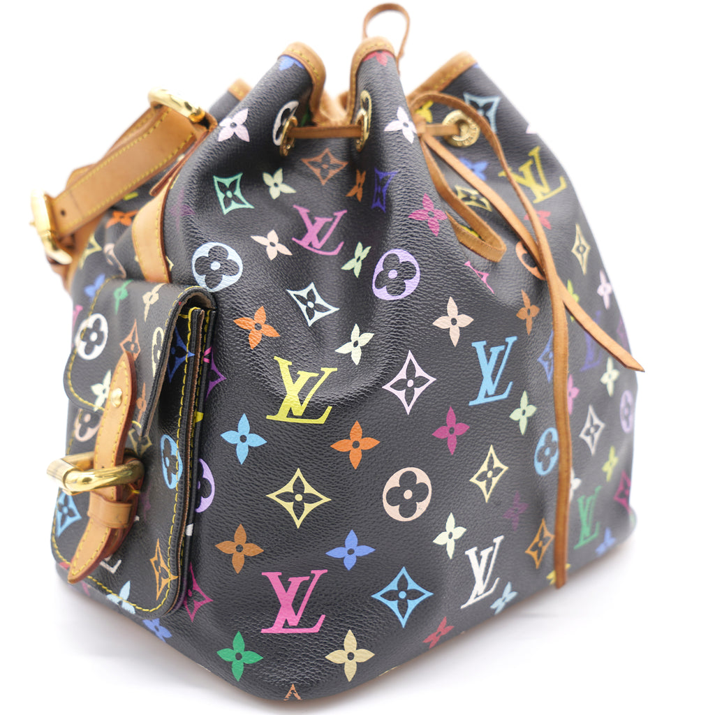 Louis Vuitton Black, Pattern Print Vintage Monogram Multicolore Petit Noe