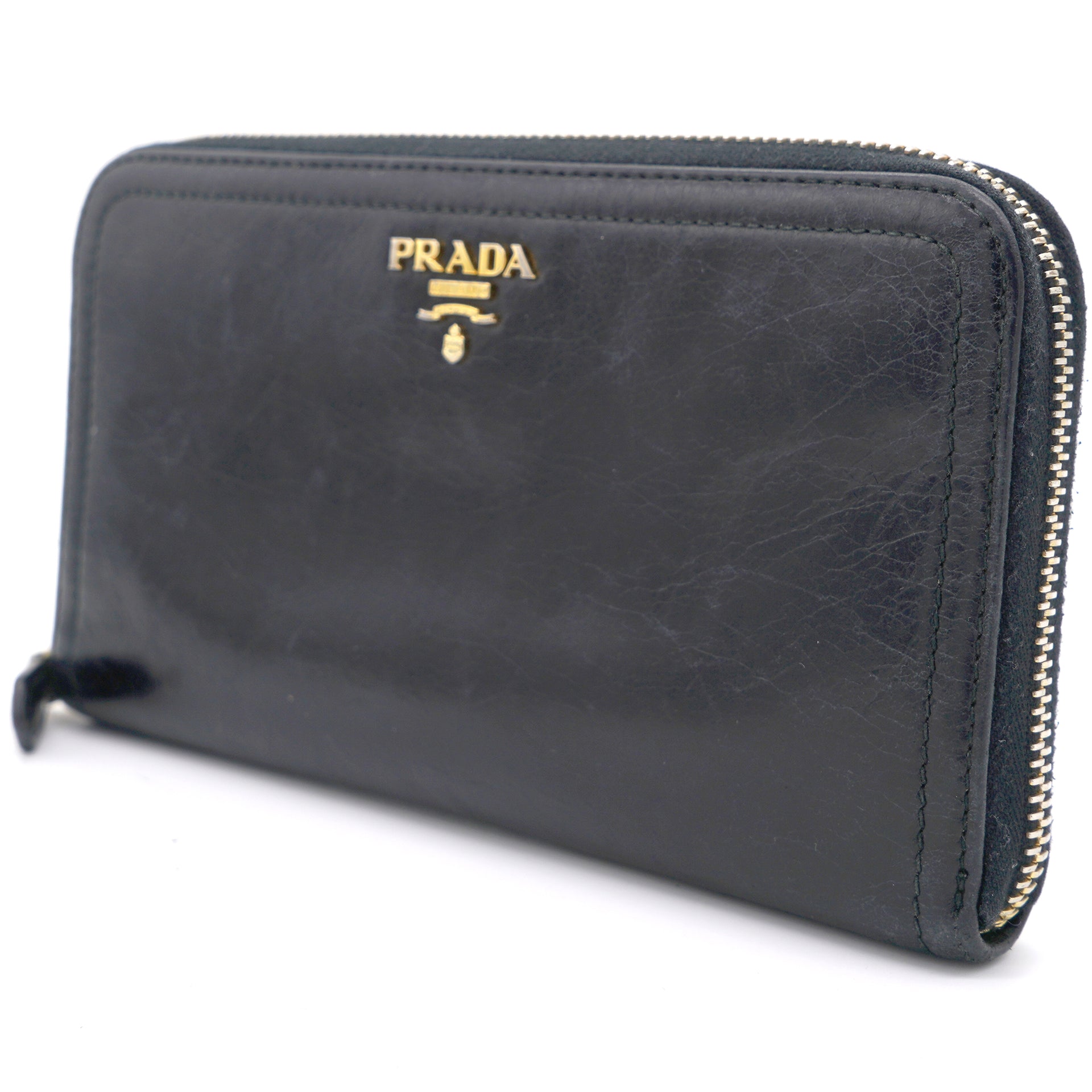 Prada Black Calf Leather Zip Around Wallet – STYLISHTOP