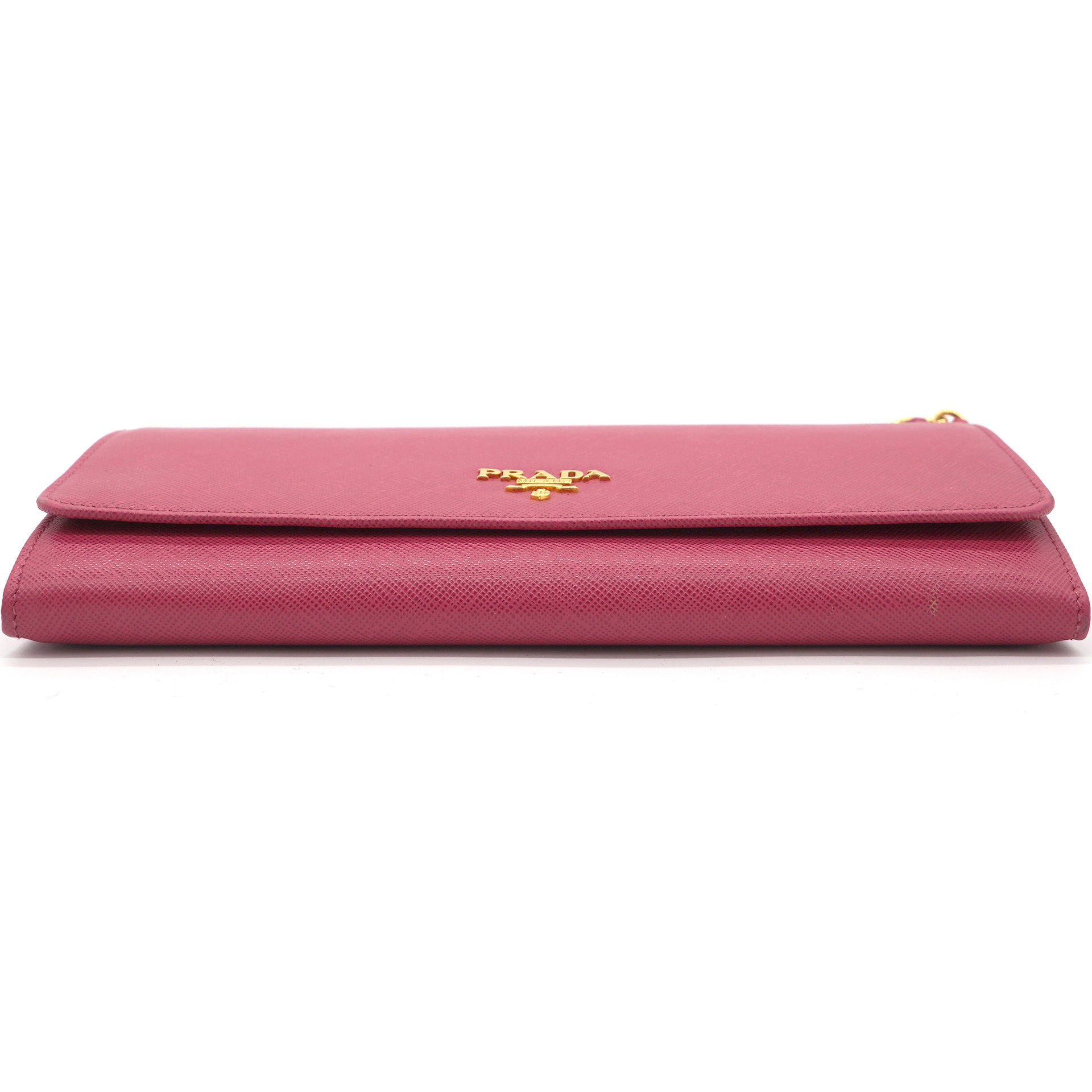 Prada Pink Saffiano Lux Leather Logo Plaque Wallet On Chain – STYLISHTOP