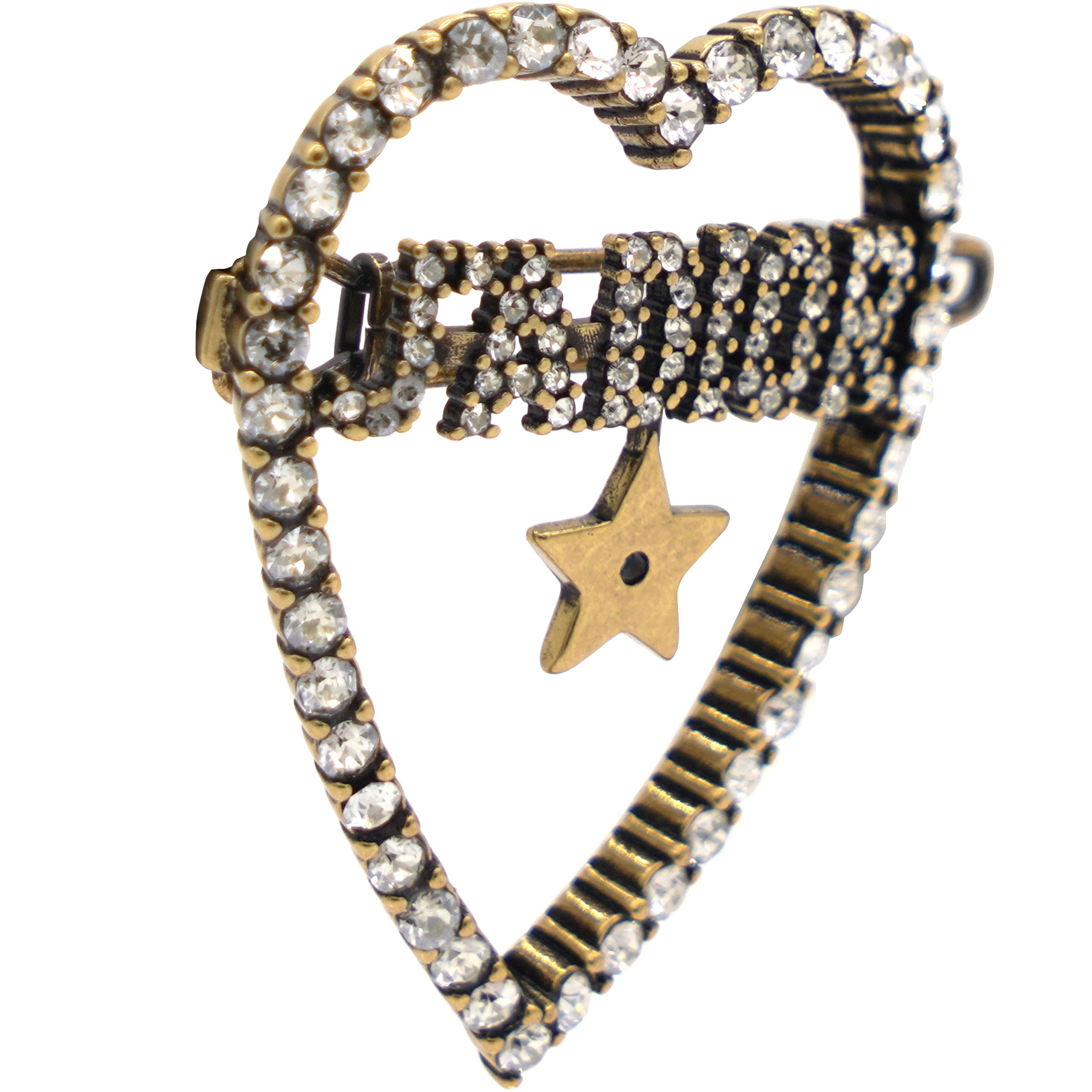 Christian Dior Crystal J'Adior Heart Hair Barrette - Gold, Brass